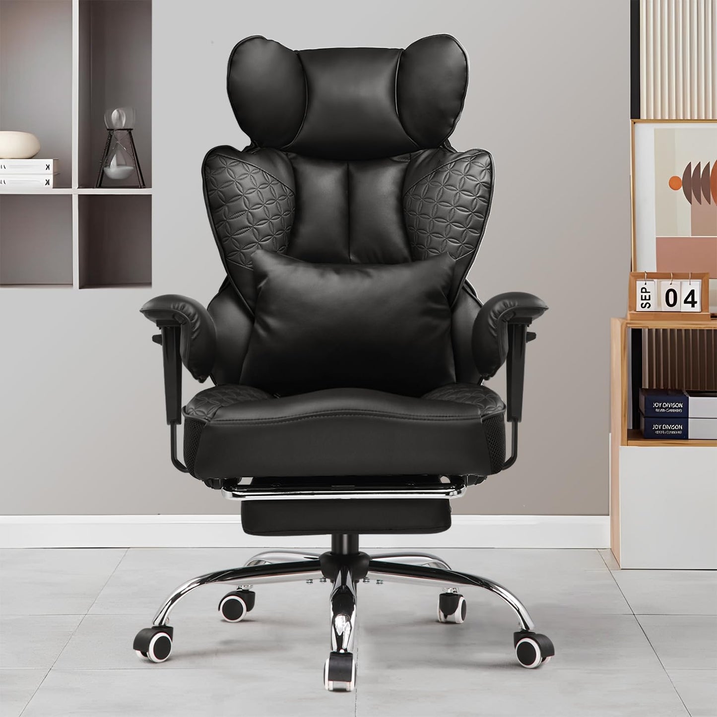 GTPLAYER Big and Tall Gaming Chair 400lbs Heavy Duty Office Chair with Foot Rest & Ergonomic Pocket Spring Lumbar Support, High Back 3D Saddle Shaped Cushion for Back Pain Relief, Matte-Black