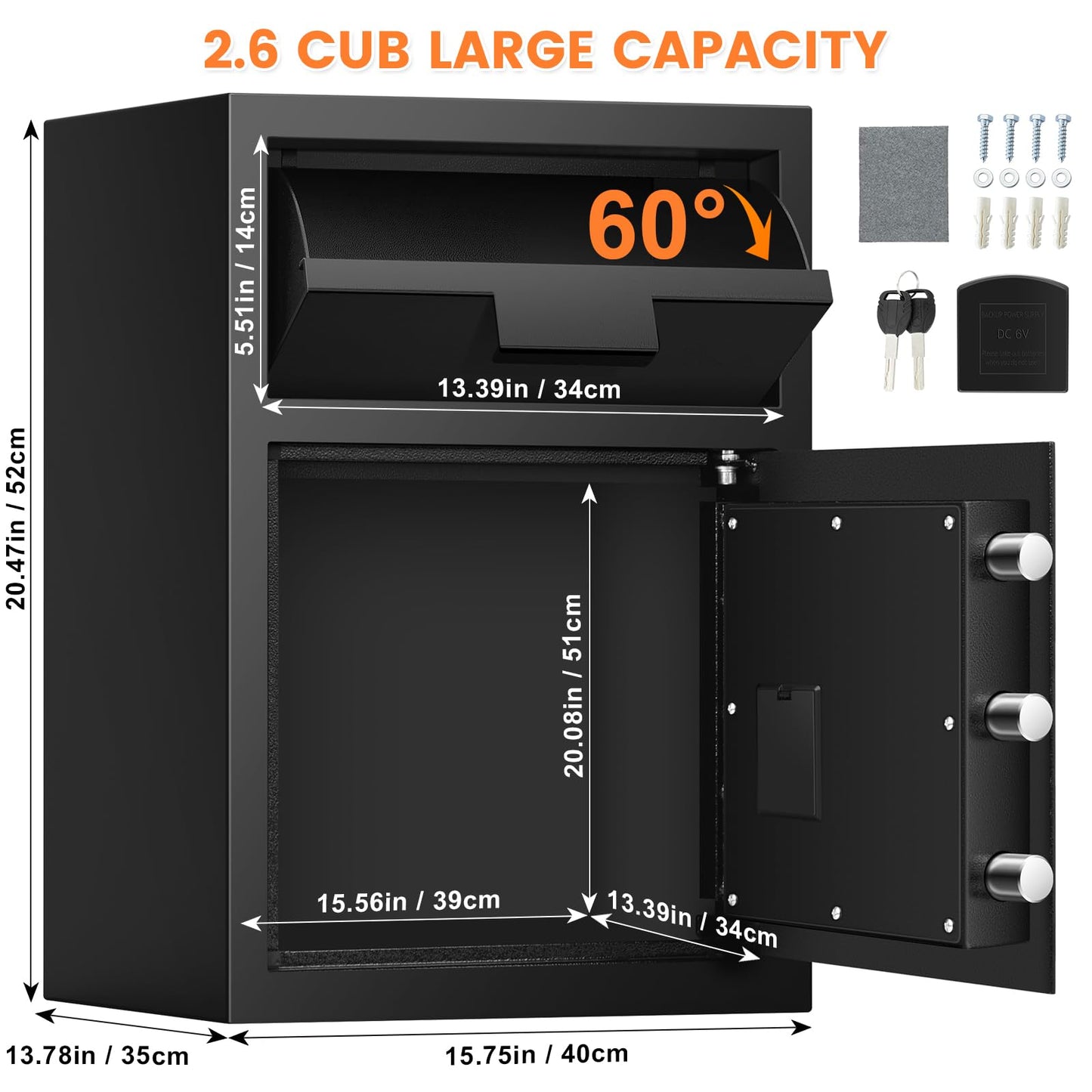 2.7 Cubic Drop Slot Safes for Money Jewelry, Drop Safe for Business with Combination Lock and Key, Mute Function,Depository Safe for Money Jewelry Home Business Office
