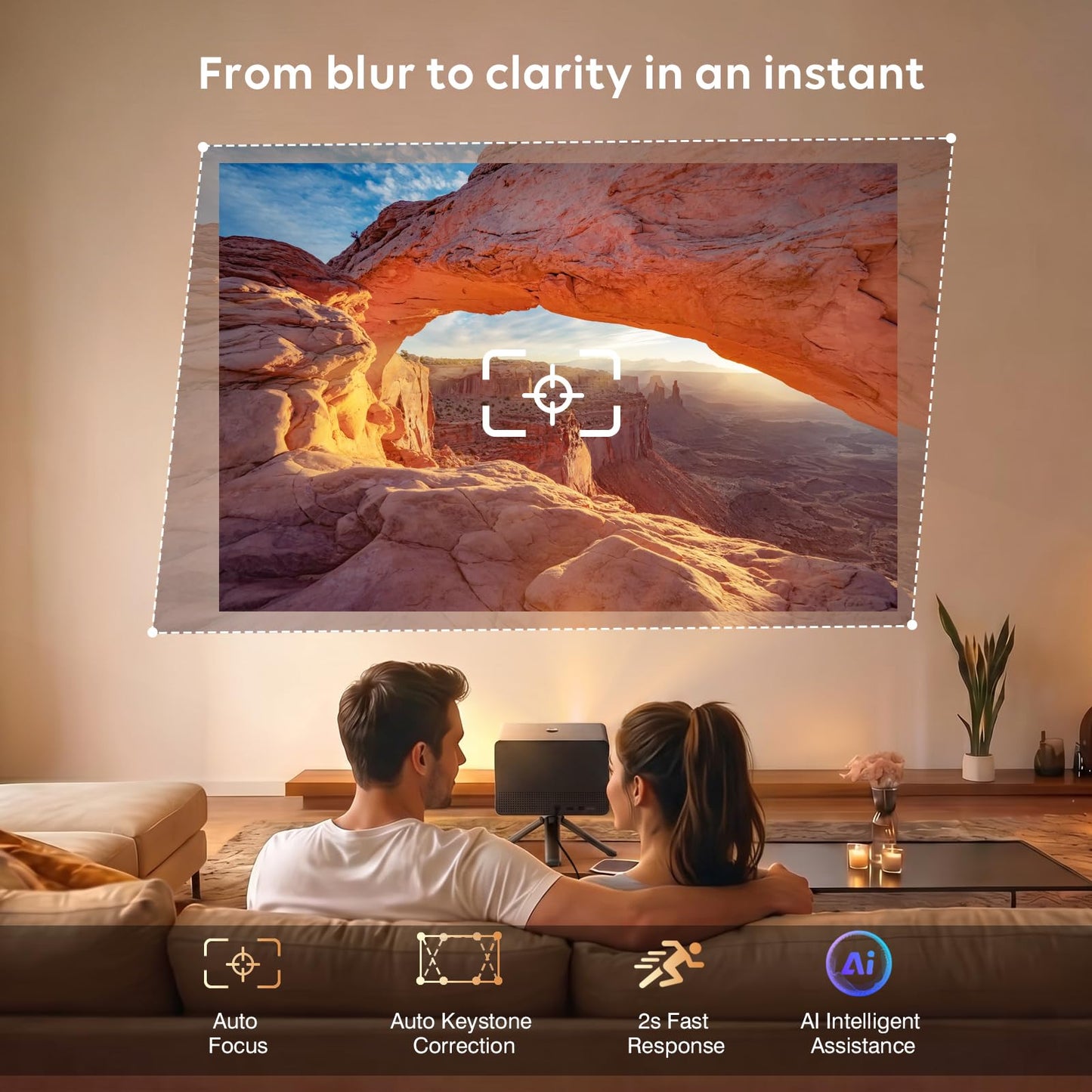 Smart 4K Projector with WiFi and Bluetooth,3500 ANSI High Brightness,Official Licensed Google TV,Auto Focus & Keystone Movie Cinema Projectors for Bedroom Home Theater & Outdoor
