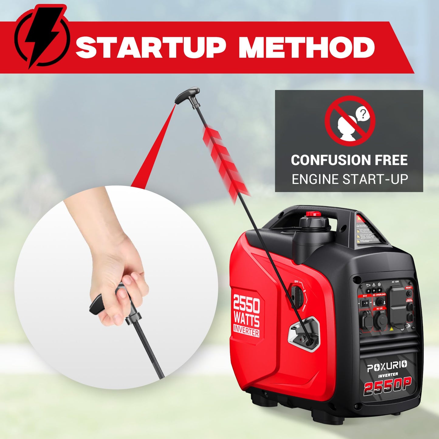 POXURIO 2550-Watt Portable Inverter Generator for Home Use, 1.06Gallon Large Fuel Tank Up to 10 Hours Use, 120V Gas Powered Generator Super Quiet - EPA Compliant-Red