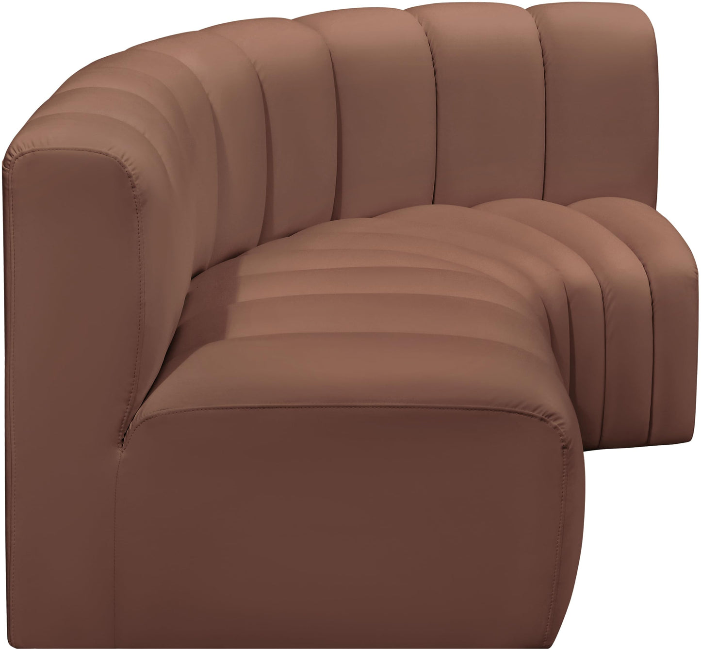 Meridian Furniture 101Cognac-S3A Arc Collection Modern | Contemporary Modular Sofa with Soft Cognac Vegan Leather, Deep Channel Tufting, Modular Design, 84" W x 39" D x 30" H, Cognac