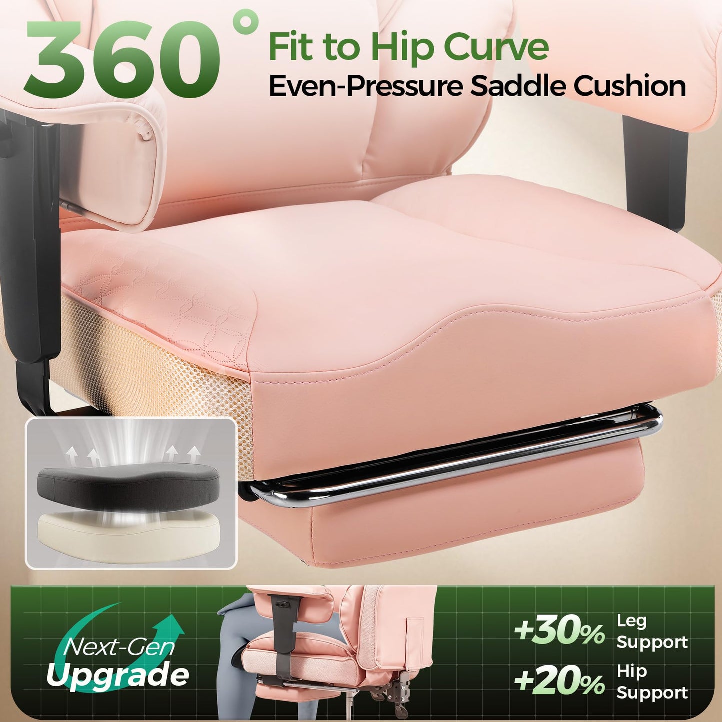 GTPOFFICE Big and Tall Office Chair 400LBS Wide Seat Computer Gaming Chair with Footrest & Comfy Lumbar Support, Leather High Back Executive Chair with Ergonomic Pressure Relief Seat Cushion, Pink