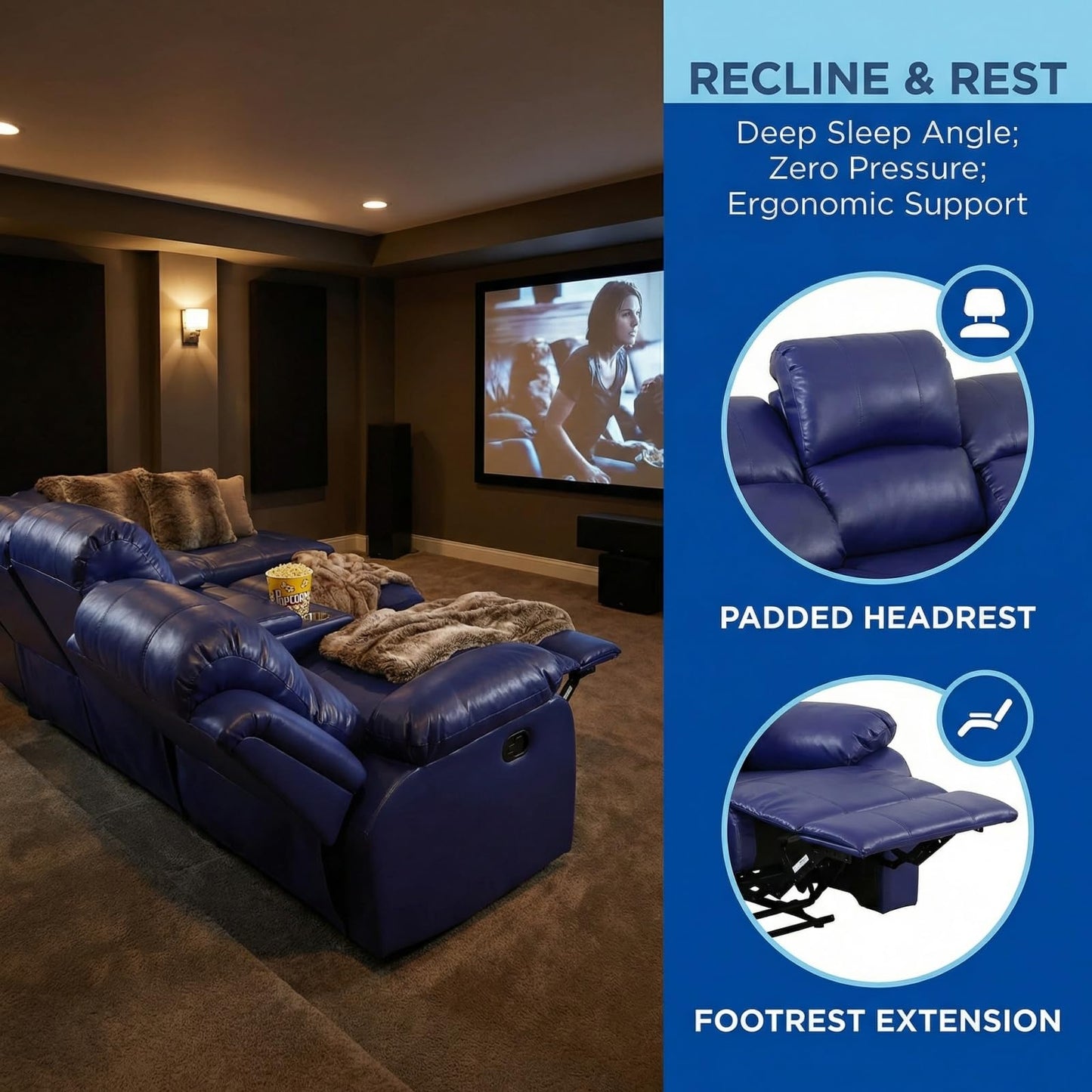 Trygoal Leather Recliner Sofa Set, Living Room Furniture Set, Adjustable Backrest Reclining Loveseat Sofa & Manual Recliner Chair, Comfortable Reclining Seats for Home Theater, Apartment, Dark Blue