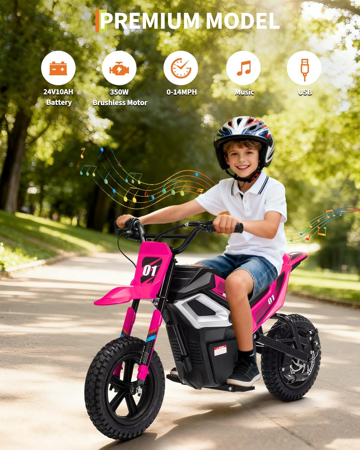 GarveeLife Electric Dirt Bike for Teens, 12" Fat Tire 350W Electric Motorcycle with 24V Battery, 14MPH Top Speed, 130 LBS Max Load, Mini Dirtbike for Kids, Mountain Off-Road Bike Fit Age 10+