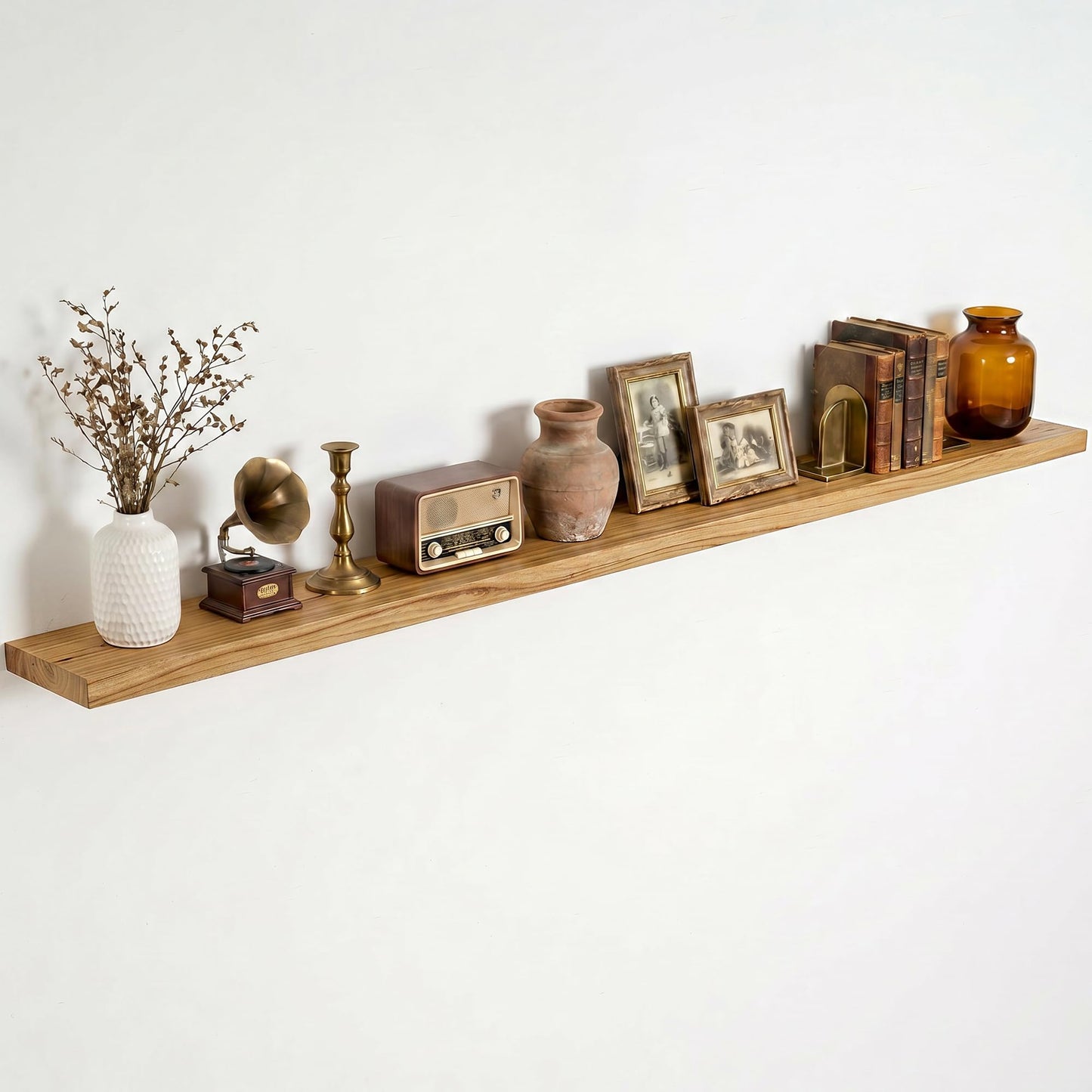 Dreamland 72 Inch Floating Shelves for Wall, Solid Elm Wood Wall Shelves for Living Room, Bedroom, Kitchen, Bathroom, Wall Mounted Long Floating Shelf Set of 1, Natural
