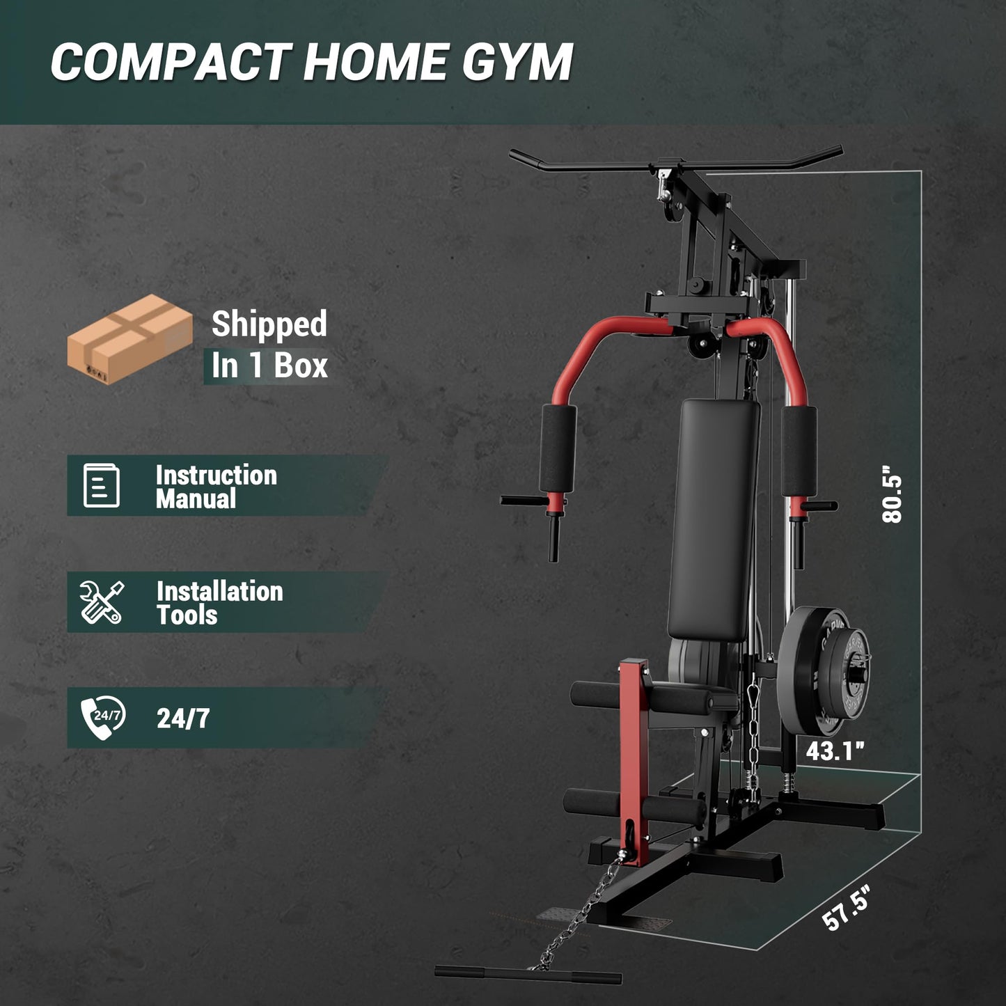 COZONY Heavy-Duty Home Gym Strength Training Equipment – Full Body Workout Machine with Pulley System, LAT Pulldown, Chest Press, Leg Extension, Supports 400LBS, Fits 1" & 2" Weight Plates (Not