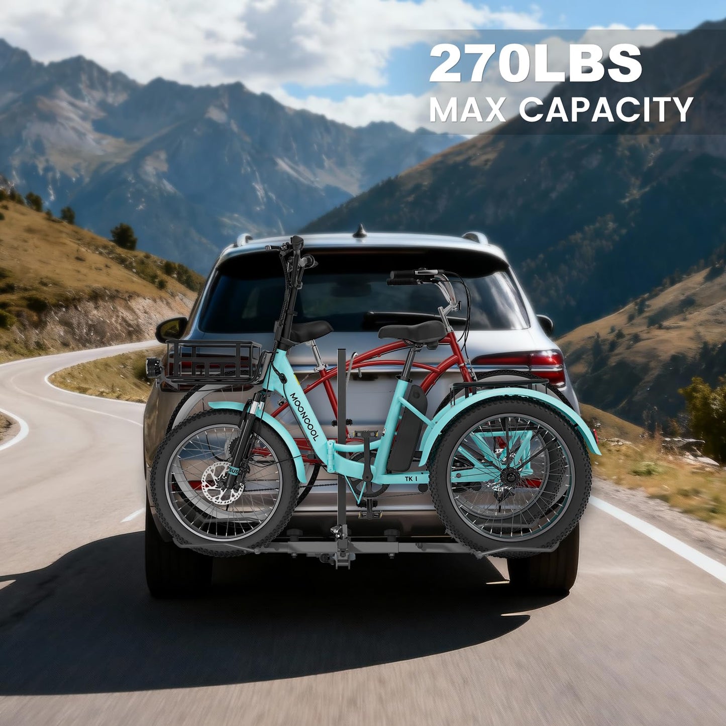 ABORON Heavy Duty Trike Hitch Rack for SUV Truck Van RV, Foldable Fat Tire Adult Tricycle Bike Carrier, 270 lbs Capacity Platform Tow Bar Rack for 2 Inch Receiver