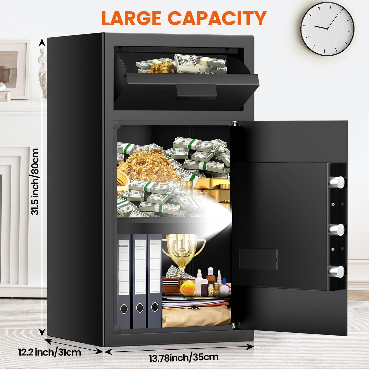 7.5 Cuft Large Commercial Drop Safe for Business, Anti-theft Depository Safe Box with Drop Slot, Digital Keypad, Spare Key and Removable Shelf, Heavy-duty Cash Drop Box Safe for Bars Office Retail