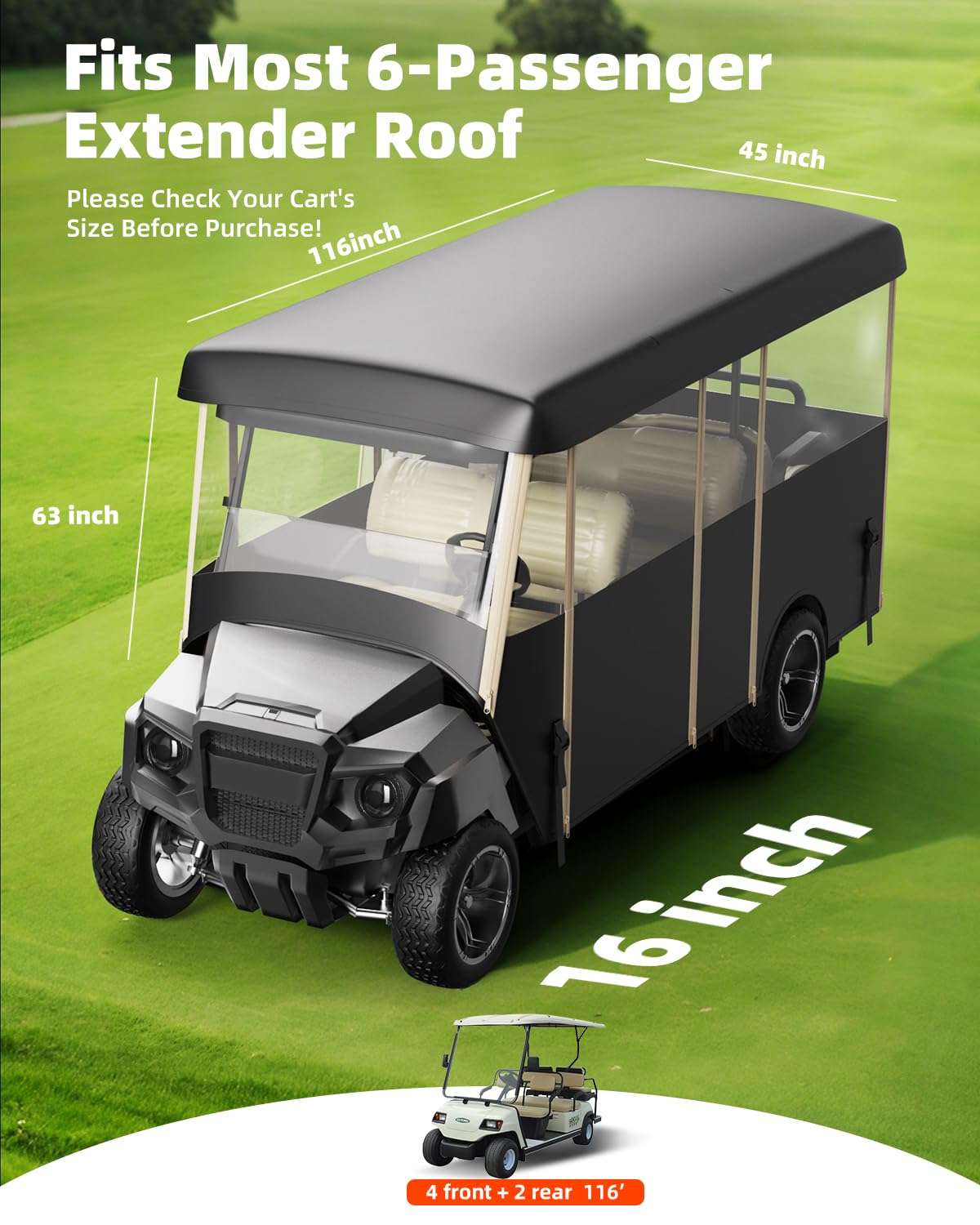 Golf Cart Cover Enclosure 4&6 Passenger, Golf Cart Cover for Yamaha Club Car EZGO, Waterproof 600D Oxford Rain Cover, Transparent Tail Light Panel, Foldable Door,4-Sided Clear Windows
