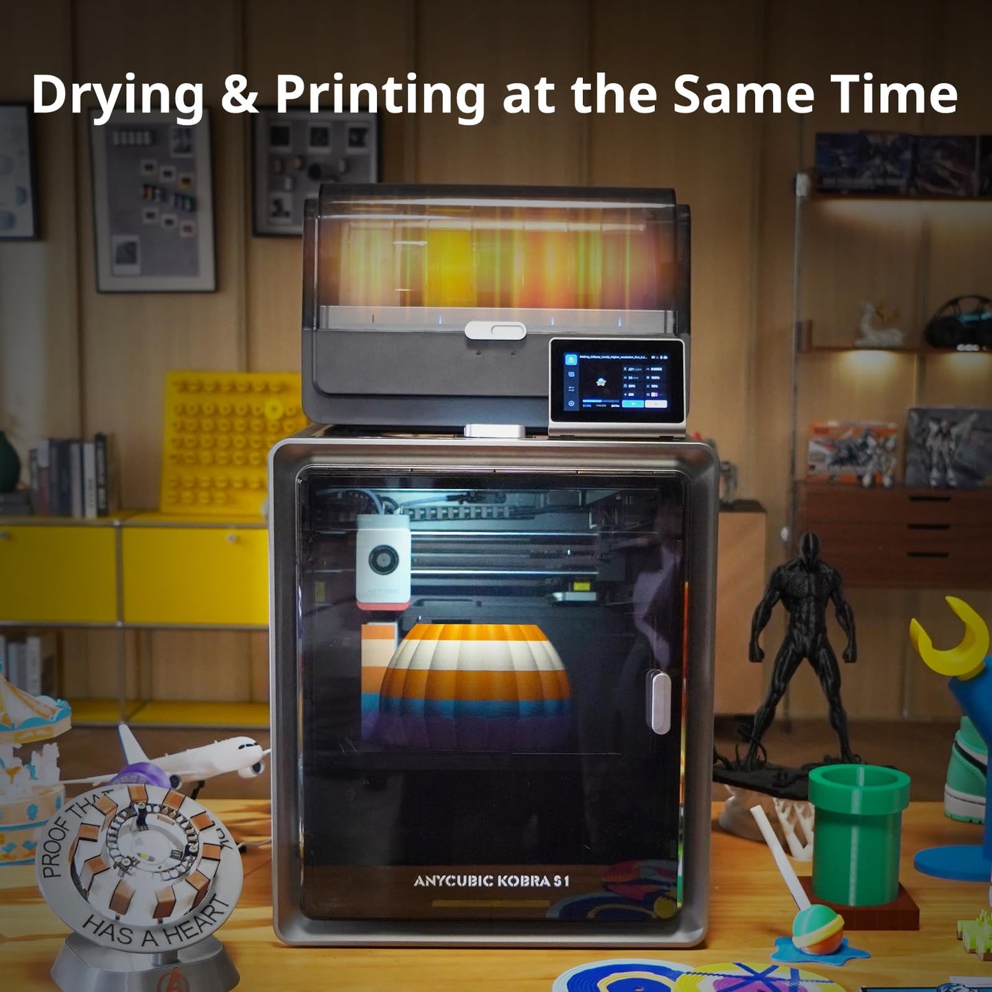 Anycubic Kobra S1 Combo 3D Printer, 4 Stunning Multicolor with Anycubic ACE PRO, 600mm/s High Speed and 320℃ Hotend Free-Clog Extruder, Intelligent Drying While Printing, Built-in Camera 250*250*250mm