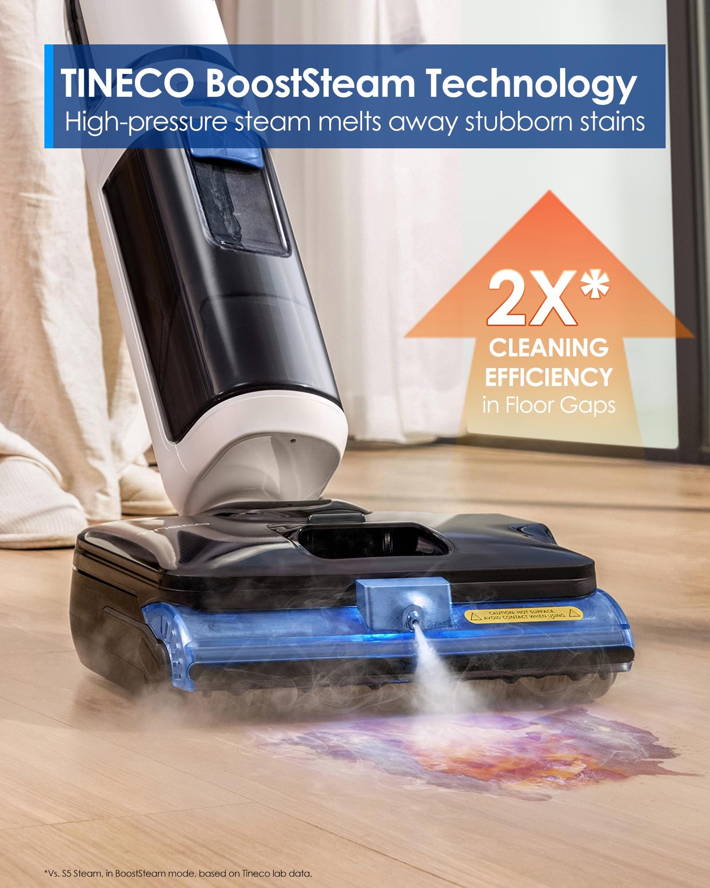 Tineco Corded 3-in-1 Wet Dry Vacuum Mop with Steam Function, FLOOR ONE S6 Stretch Steam, Tineco BoostSteam, 320℉ High-temp Steam Cleaning, 180° Lay-Flat, Anti-Tangle Design, One-Touch Self-Cleaning