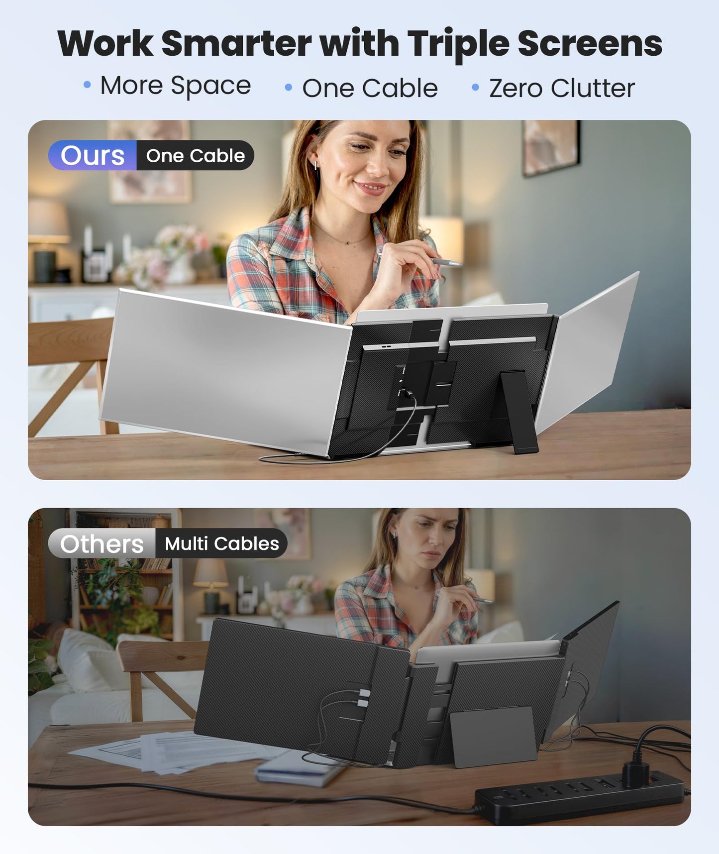 Rizpak One Cable Laptop Screen Extender, 15.6” Ultra-Slim Triple Portable Monitor, 1080P FHD IPS Display, USB-C/A Connection, Travel Monitor for 13–17.3" Laptops, Mac/Windows/Android (Driver Required)
