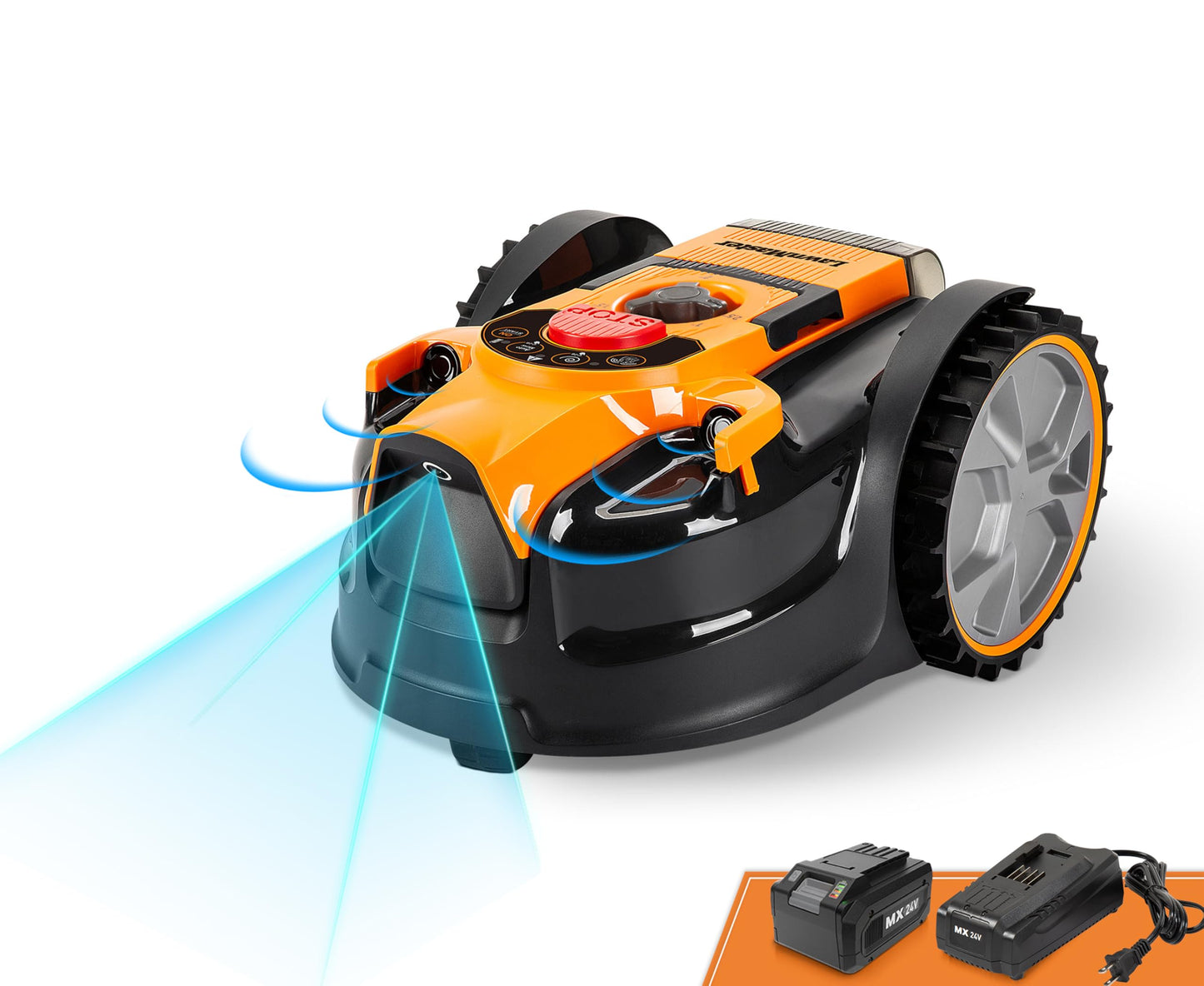 LawnMaster OcuMow Perimeter Wire Free Robot Lawn Mower Cuts Small Lawns 1000-2000 Square Feet with Optical Navigation, Obstacle Avoidance, Low Noise and No Go Functiont
