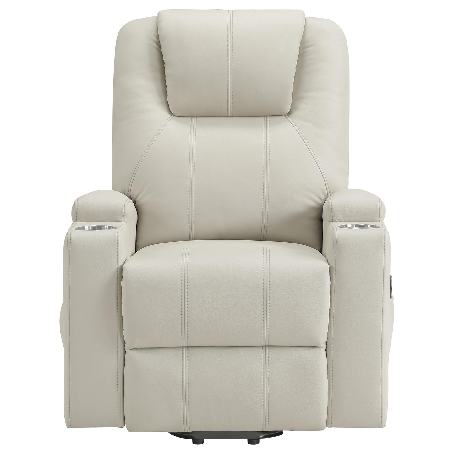 Coaster Home Furnishings - Armstrong - Wood - Power Lift Massage Recliner with Channel Tufting, Wired Remote, Cup Holders and Side Storage Pockets - Living Room - Ivory - 609477P