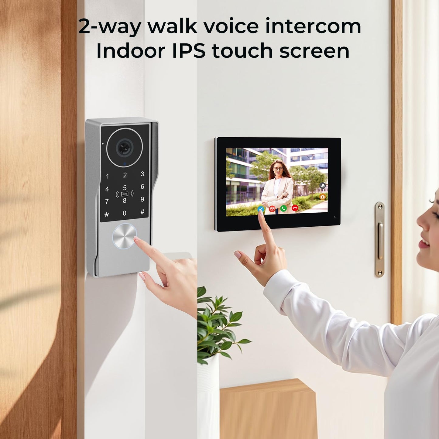 2-Wired key pad Video Intercom System with keypad,doorbell with monitor Dual 7'' Touch Screen, 1080P HD Camera, Passcodes Unlock, Night Vision, Tuya app, Waterproof, for Front Gate Apartment Home
