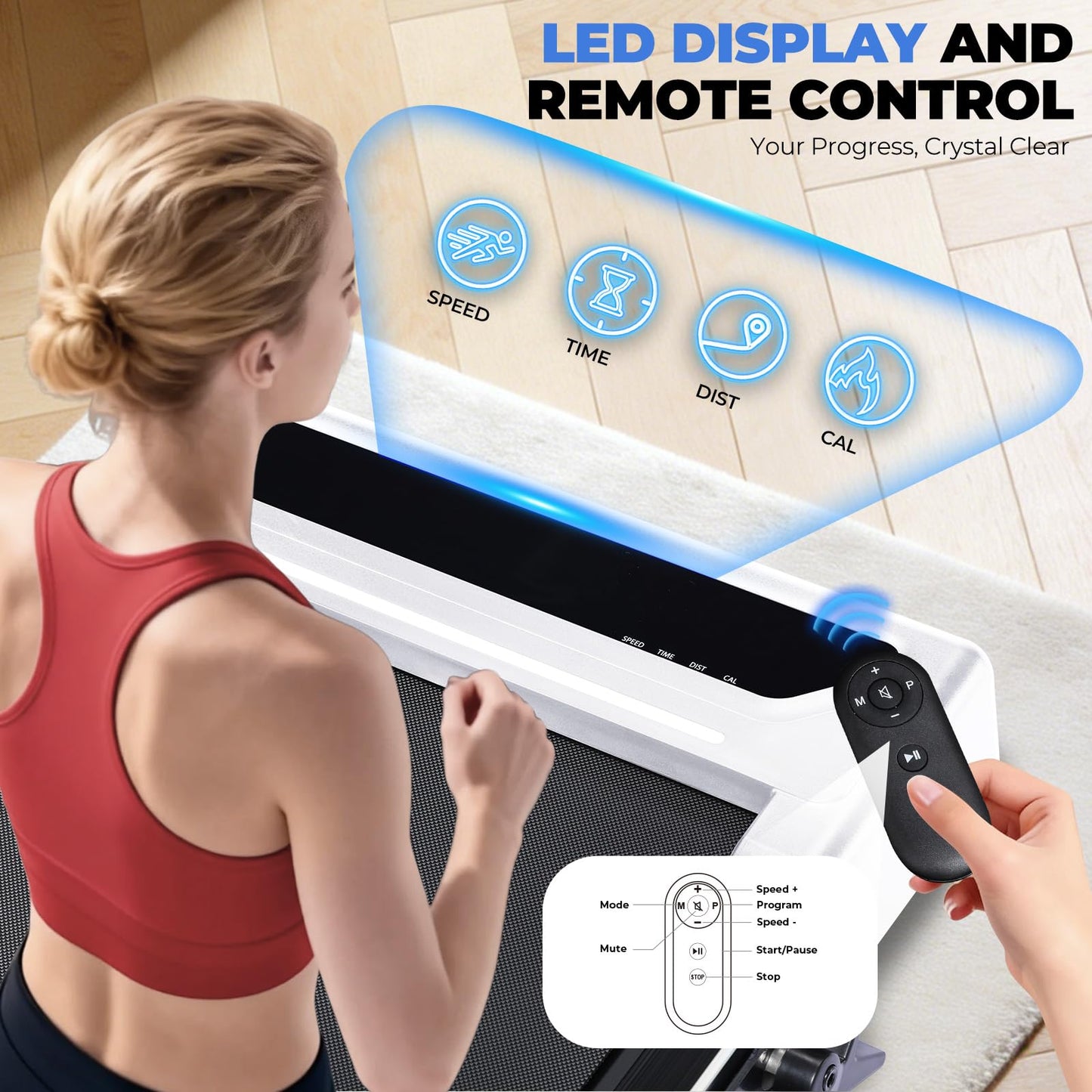 GTRACING Walking Pad with Incline & Height-Adjustable Handlebar, 5-in-1 Foldable Treadmill for Home & Office, Portable Under Desk Treadmill 350LB with Remote Control LED Display, White