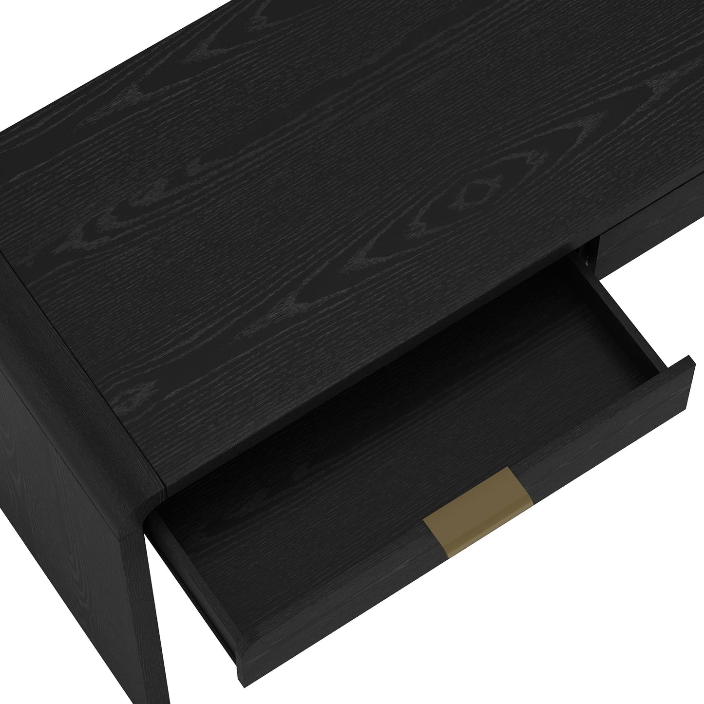 Manhattan Comfort Grace 54" Modern Office Desk with 2 Drawers, Wood Table with Metal Recessed Handles for Work from Home, Study, Craft, Stylish Executive Desk, Black and Gold