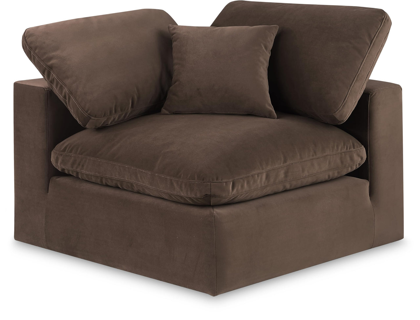 Meridian Furniture 189Brown-Corner Comfy Collection Modern | Contemporary Velvet Upholstered Corner Chair, Soft Brown Velvet, Down Feather Cushions, 40" W x 40" D x 34.5" H, Brown