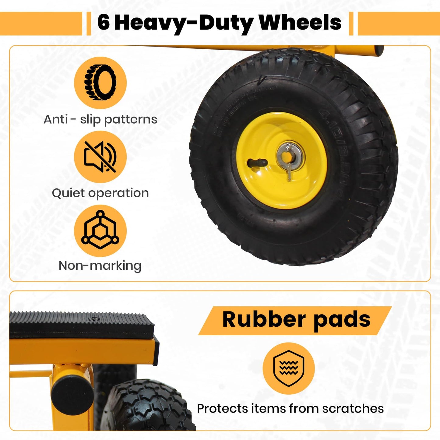 6 Wheel All Terrain Dolly, Heavy Duty Furniture Dolly 1300 Lbs Capacity, 10" Inflatable Tires Big Wheel Dolly, All Terrain Mover for Homes, Logistics, Warehouses, Shopping - 35.5" x 18" - Yellow