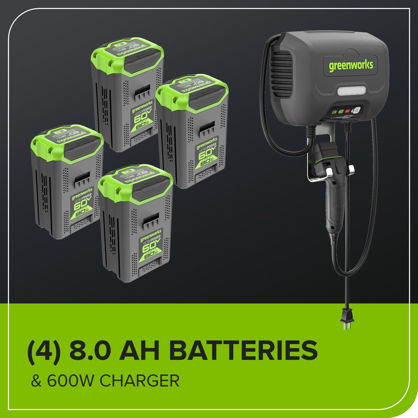 Greenworks 60V 42" Electric CrossoverZ Zero Turn Lawn Mower, (4) 8.0Ah Batteries and 600W Charger