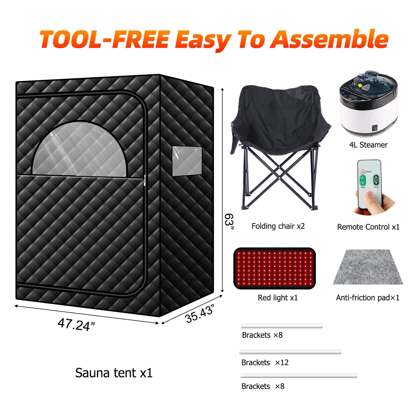 amocane 2 Person Portable Steam Sauna, 660nm Red Light Therapy Sauna with Remote Control, Full Body Infrared Saunas Tent with 4L Steamer & 2 Chairs Full Size Sauna for Home Spa