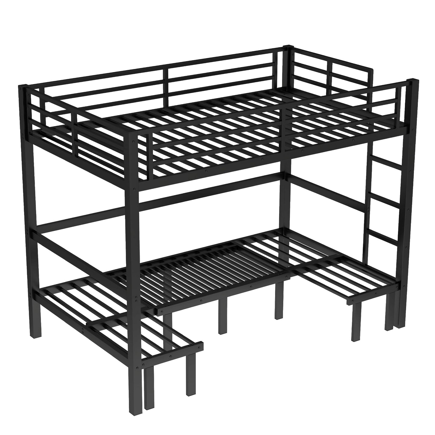 KavlSean Twin XL Over Twin XL Size Bunk Bed, Heavy Duty Loft Bed, Lower Bunk can be Pulled Out in Three Sections, Metal Bunk Bed with Safety Guardrails for Teens, Adults (Twin XL)