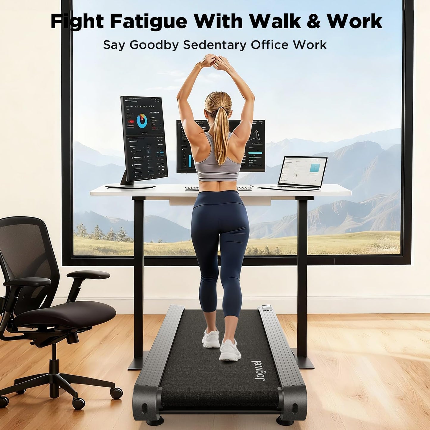 Jogwell Walking Pad Treadmill with 12%/20% Auto Incline, 3.5HP Brushless Ultra-Quiet, Under Desk Treadmill for Home Office, 400 LBS Capacity, 30% Wider Deck, Vertical Storage, Ares 11 Ultra-Enh Black