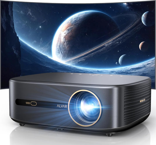 [2500 ANS ＆ 50W] Alvar Outdoor Projector 4K Support with WiFi 6 and Bluetooth, dbx-tv Sound, Built in NetfIix App & DoIby Audio Proyector, Auto Focus & Keystone Smart for Soccer Match