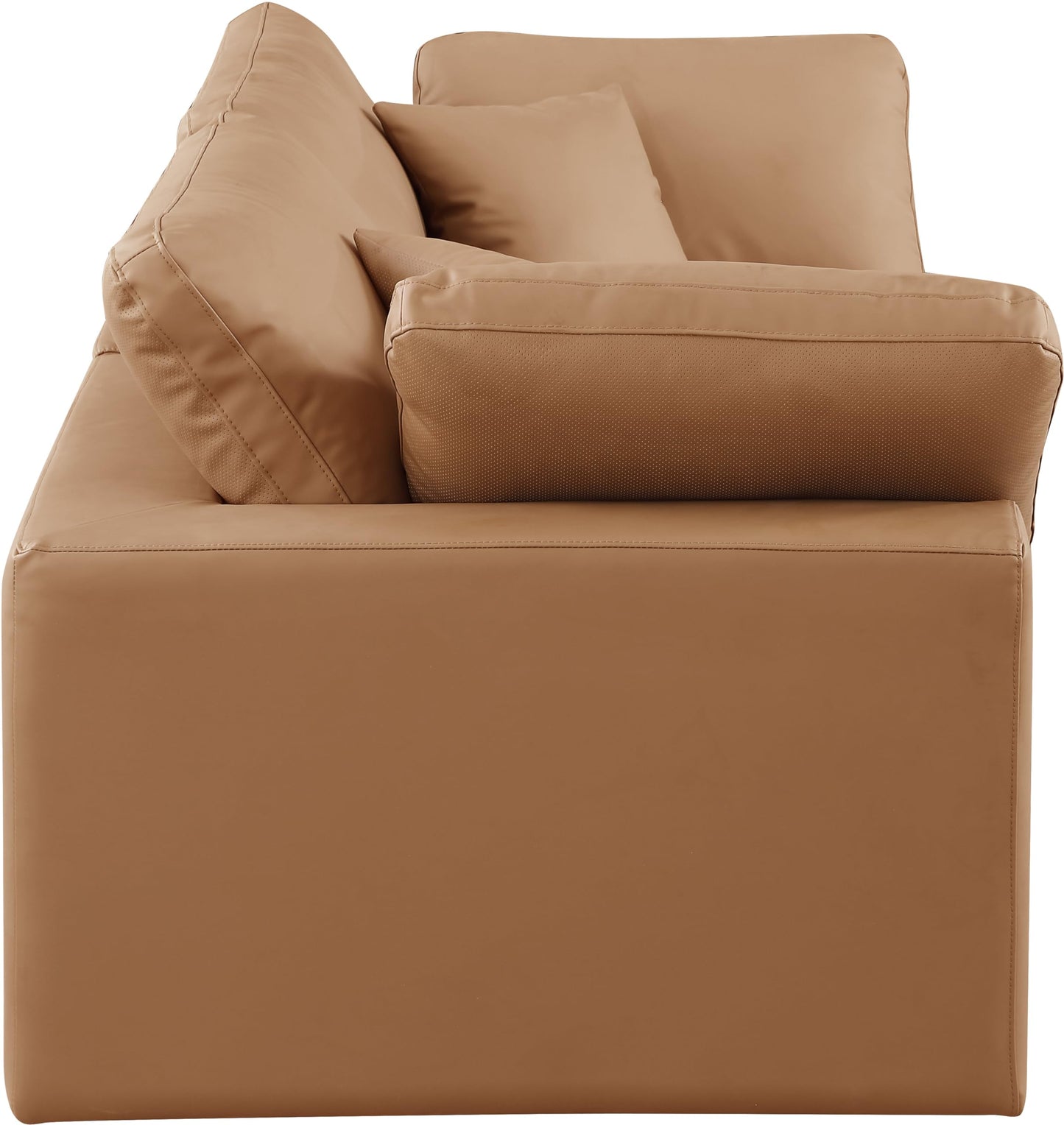 Meridian Furniture 188Cognac-S80 Comfy Collection Modern | Contemporary Upholstered Modular Sofa with Soft Cognac Vegan Leather, Fiber-Filled, 80" W x 40" D x 34.5" H, Cognac