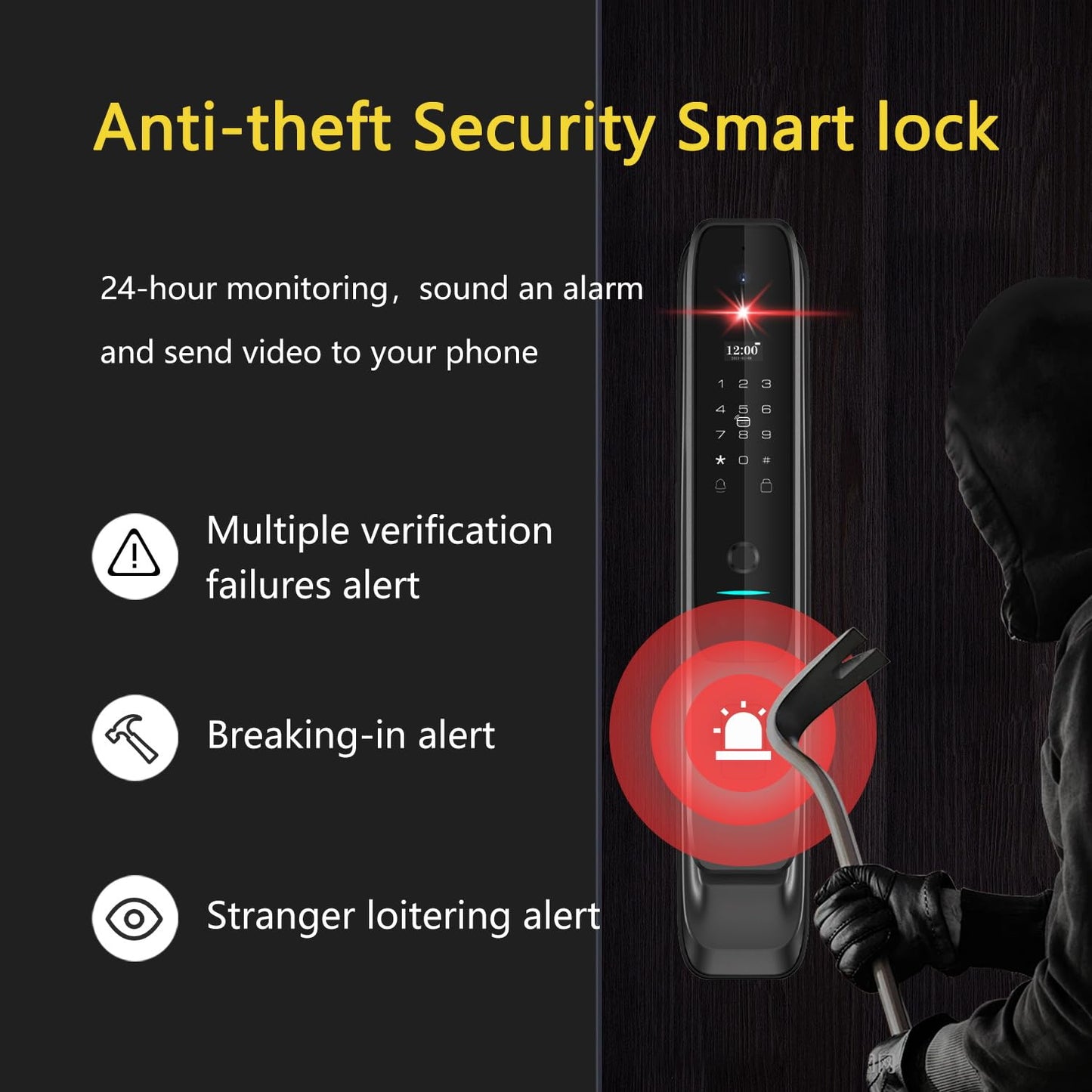 Jacchozhi 3D Face Recognition Smart Lock with Camera - Palm Vein Fingerprint Keypad Door Handle - Video Doorbell, 4" HD Screen - Keyless Entry Mortise Deadbolt for Front Door, Tuya, Waterproof