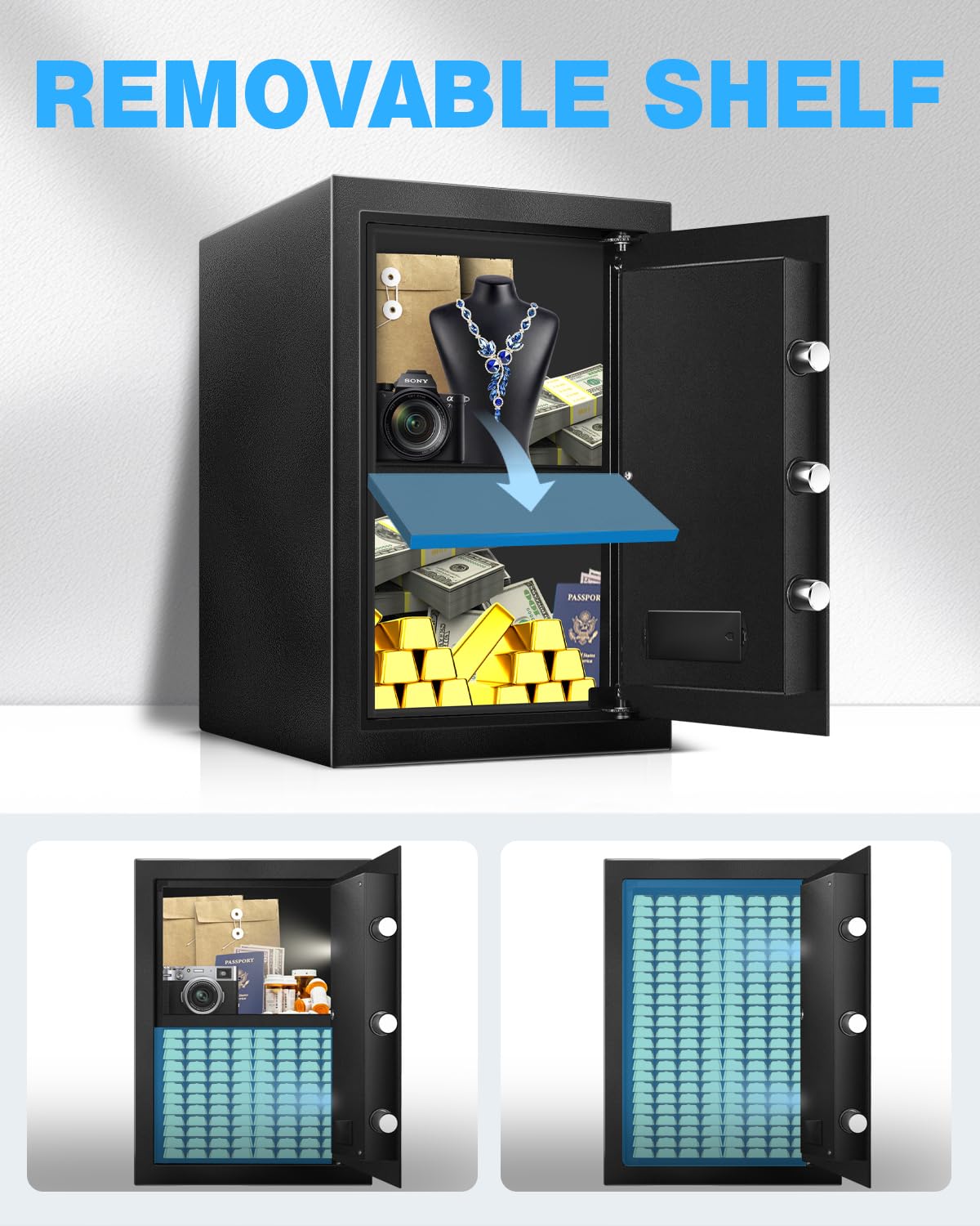 TOTOY 3.5 Cu Ft Large Safe Box For Home Documents with Emergency Battery Box - Steel Fireproof Security Safe Lock Box with Electronic Keypad, LED Sensor Light- Safety Box For Cash, Jewelry
