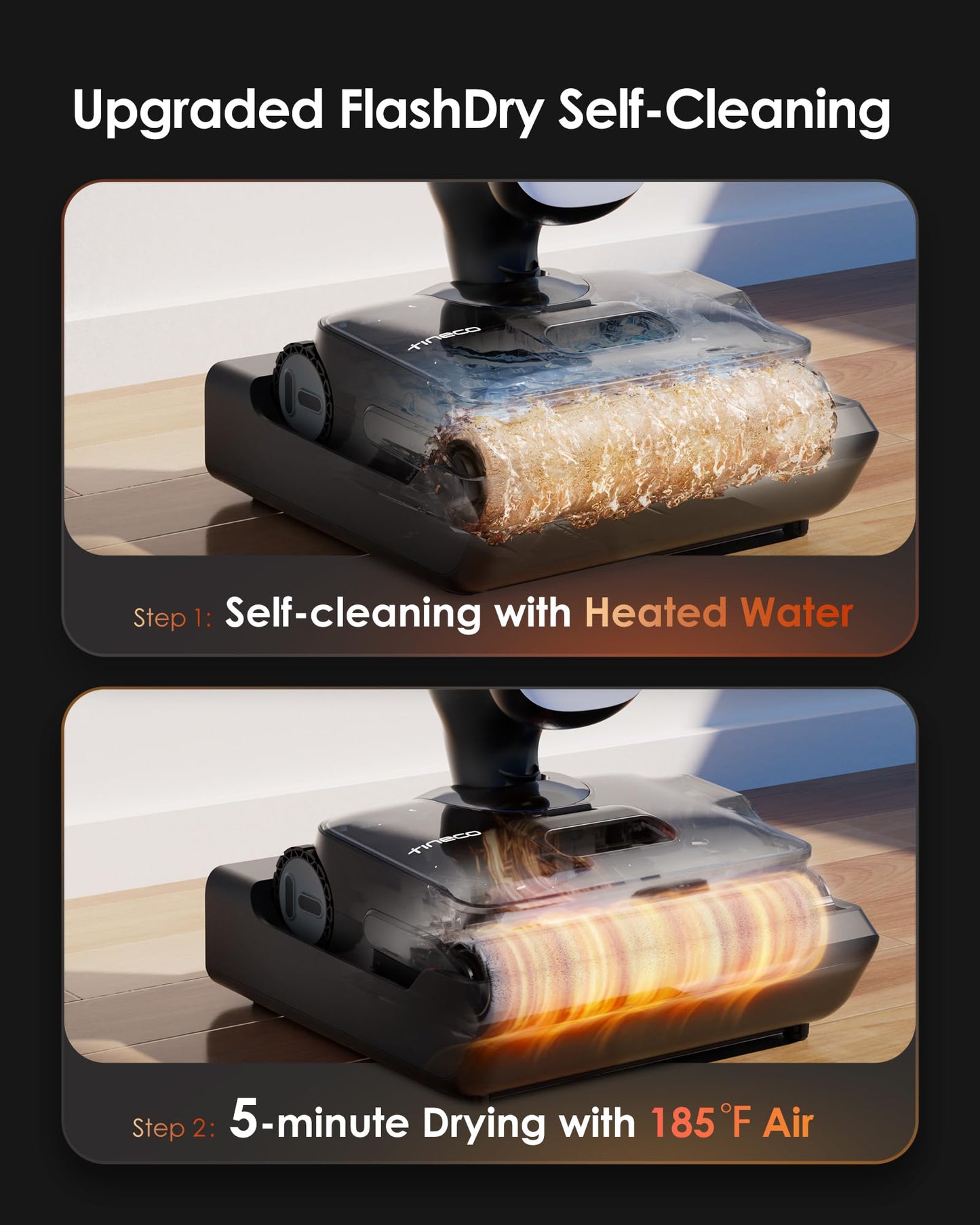 Tineco Floor One S9 Artist Steam Wet Dry Vacuum Cleaner, High-Temp Steam Cleaning, 22kPa Suction, 360° SmoothDrive, Anti-Tangle Design, 185°F Flashdry, Long Runtime, 180° Lay-Flat