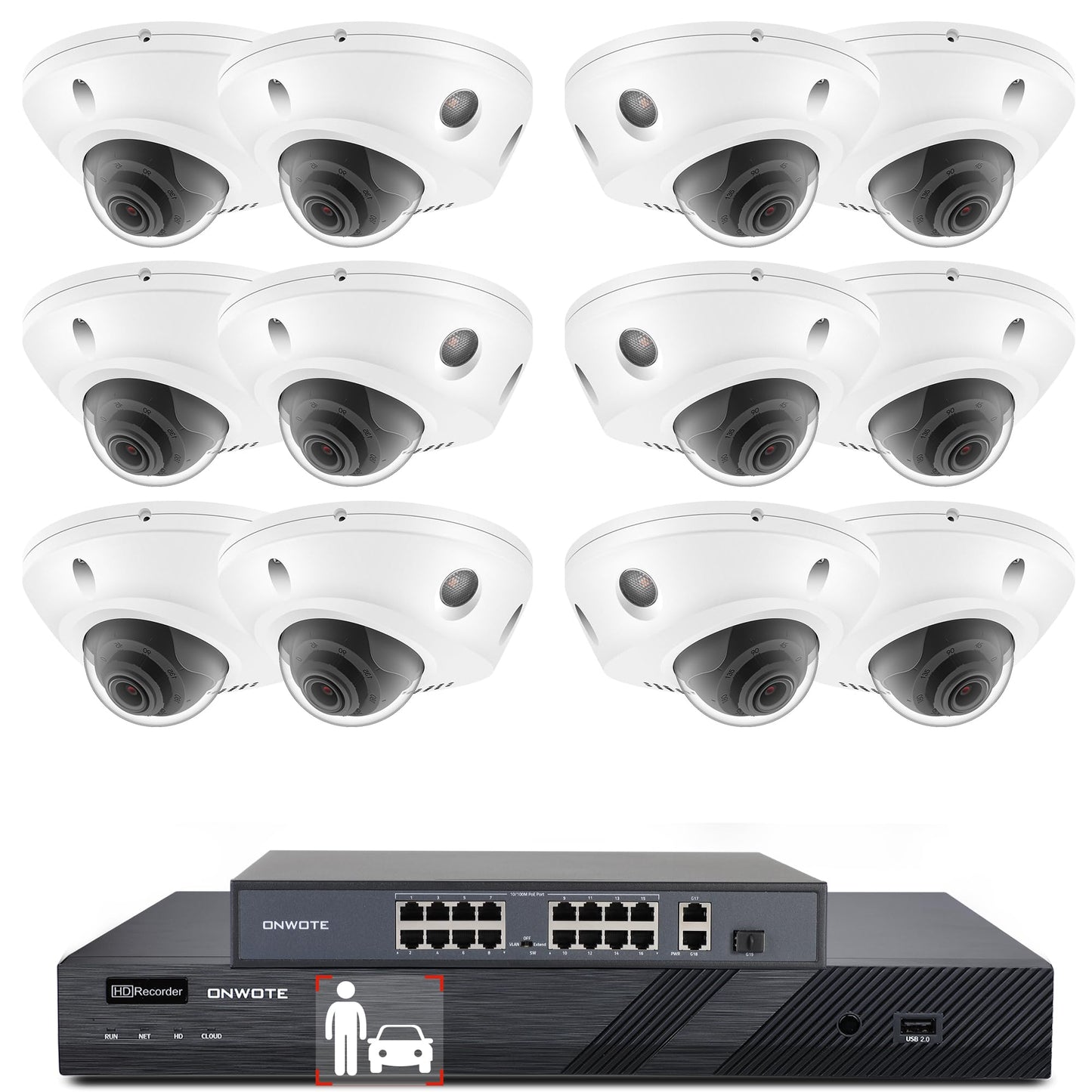 ONWOTE 16 Channel Security Camera System, 2 Way Audio, Color Night Vision, Motion Detection, 12x 5MP PoE IP Cameras, 16CH 4K 8MP Commercial NVR, Total 960ft Cables, (No Hard Drive Included)