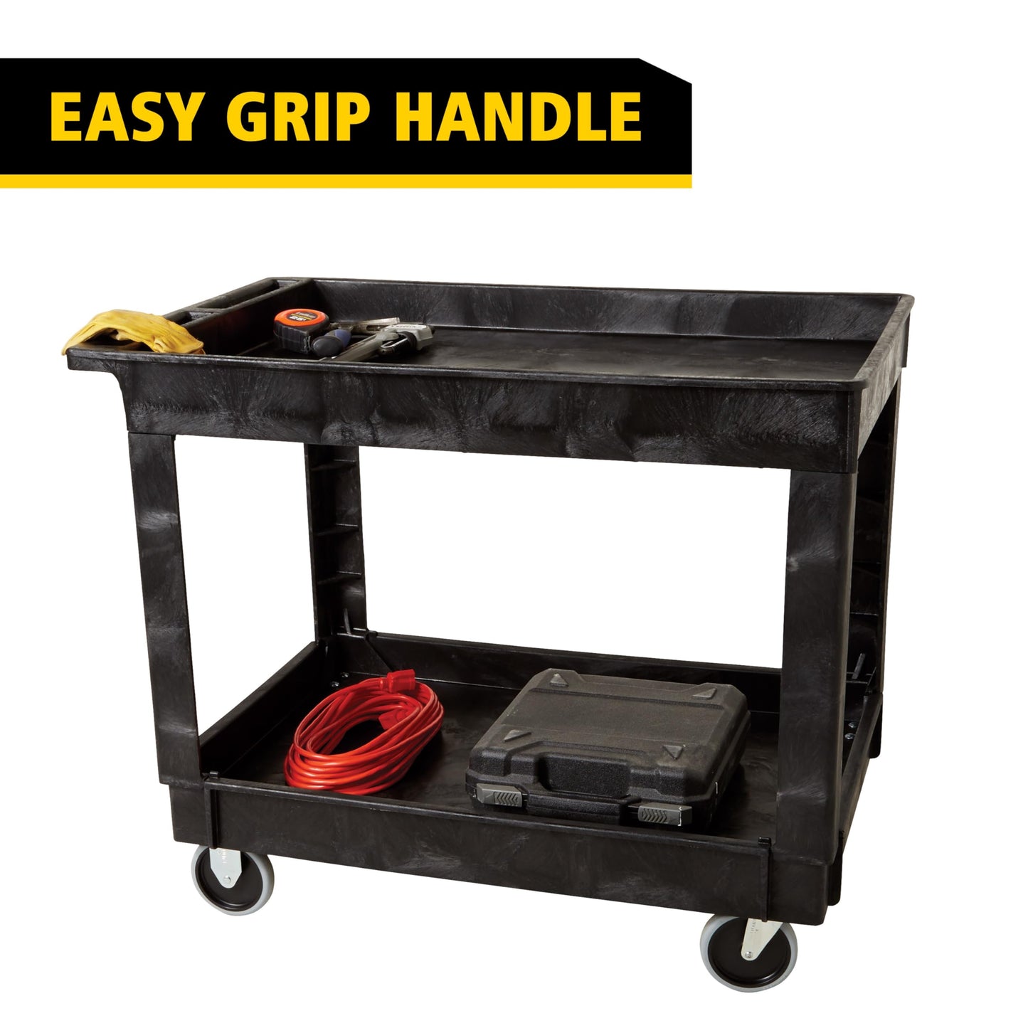 Rubbermaid Commercial Products 2-Shelf Utility/Service Cart, Medium, Lipped Shelves, Standard Handle, 500 lbs. Capacity, for Warehouse/Garage/Cleaning/Manufacturing/Maintenance