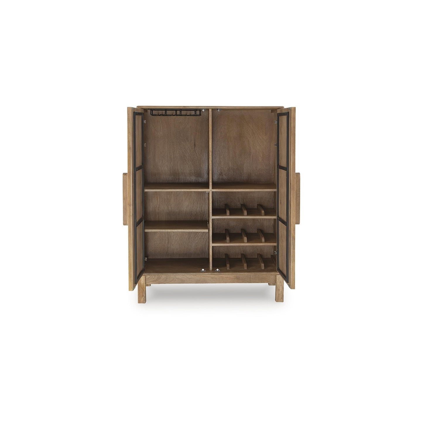 Signature Design by Ashley Pellamour Casual Bar Cabinet with Anti-Tipping and Adjustable Shelf, Light Brown