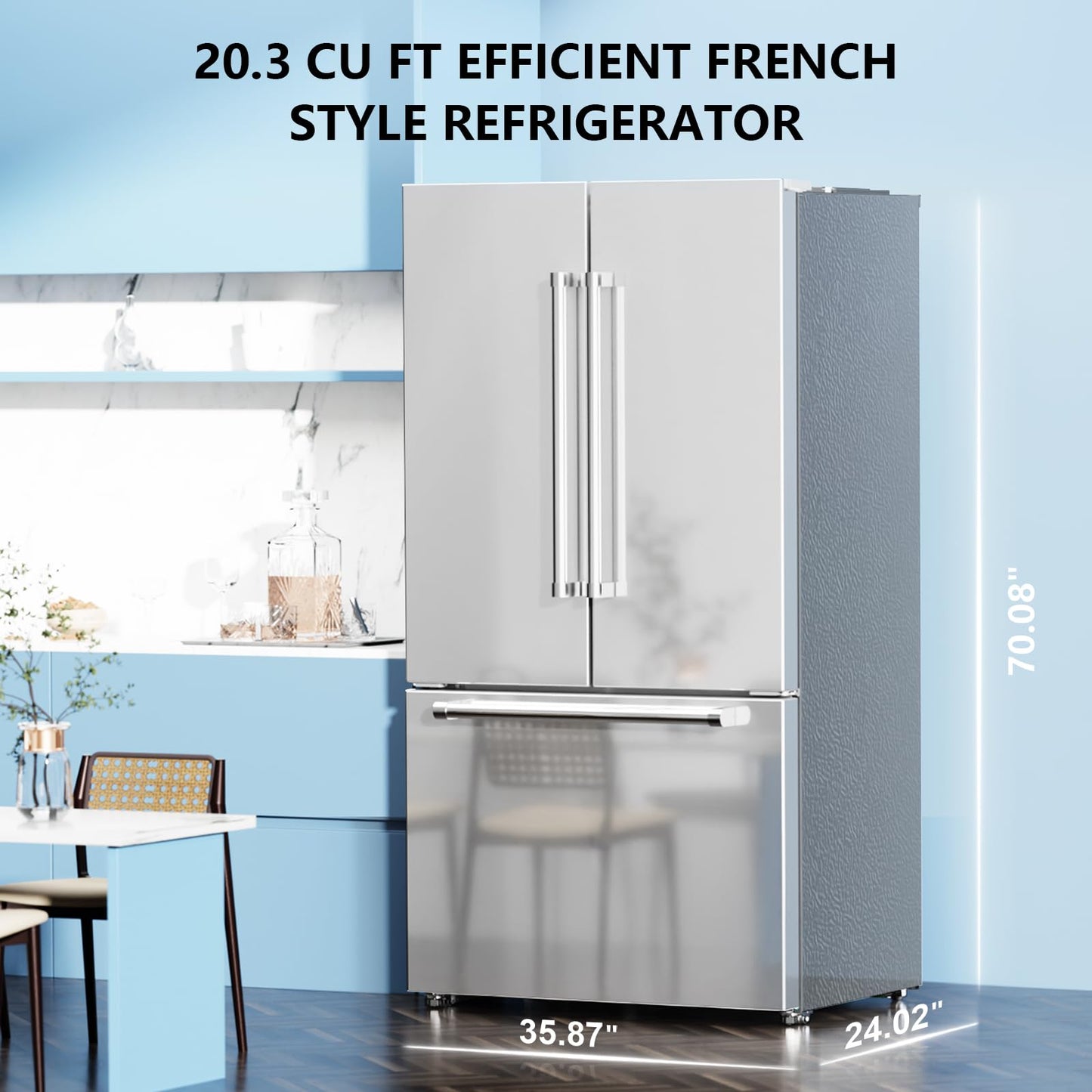 Antarctic Star 2 French Door Refrigerator, Auto Ice & Water Filter, VCM Stainless, Multi-Air, Fast Cooling, Inverter, LED Alarm, Energy Star, 20.3 Cu Ft, Silver