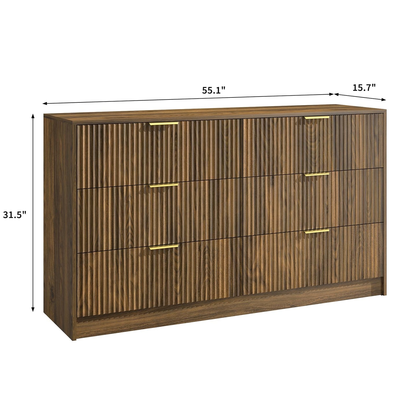 Sscaktu 3-Piece Modern Bedroom Furniture Set, Wide 6-Drawer Dresser & 2-Drawer Nightstands Set of 2, Natural Wood Dresser and Nightstand Sets for Bedroom, Hallway, Walnut