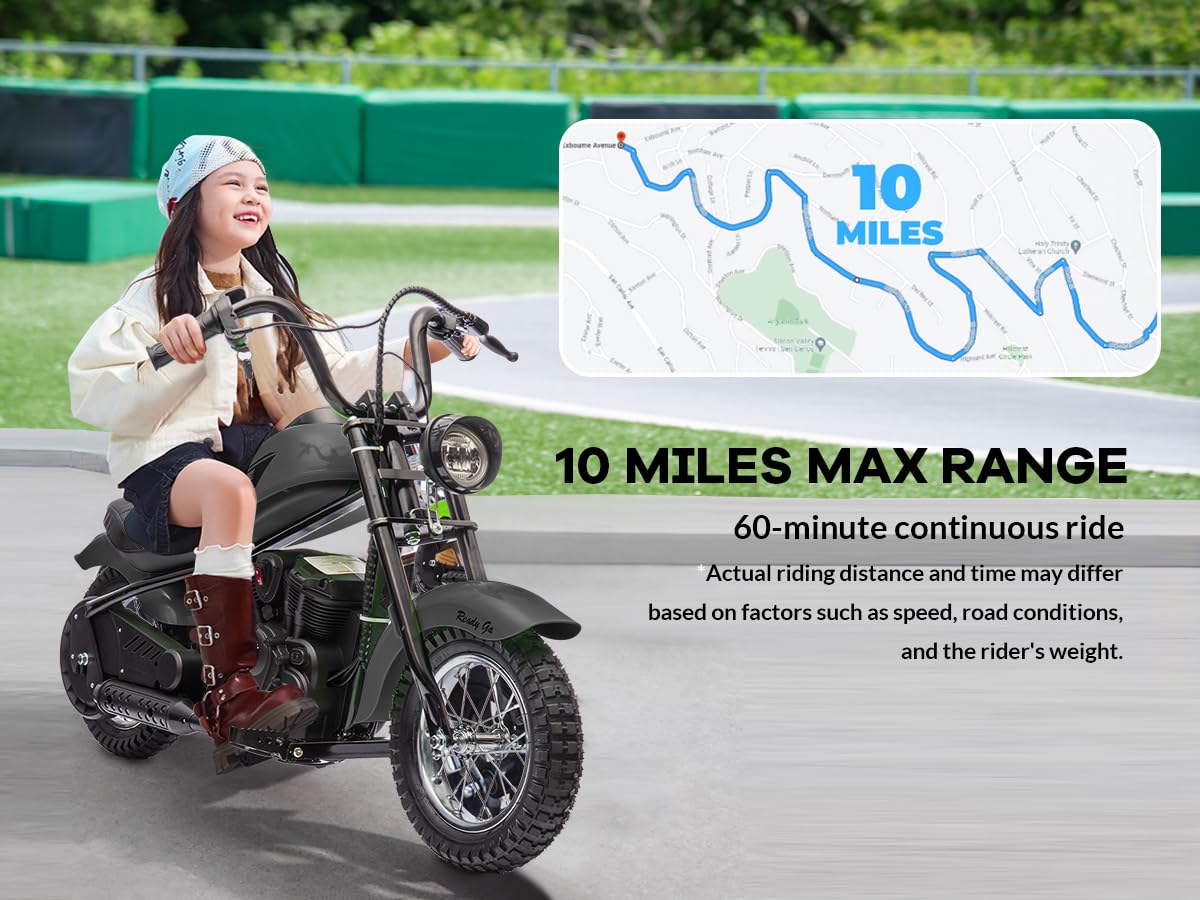 Garveelife Electric Dirt Bike, 15 Mph & 150lb Max, 24V Ride On Toy for Big Kids w/Led Lights & Power Display, 300W Chain-Driven Motor, Two Speed, Handbrake, Leather Seat, 12" Air-Filled Tires, Black