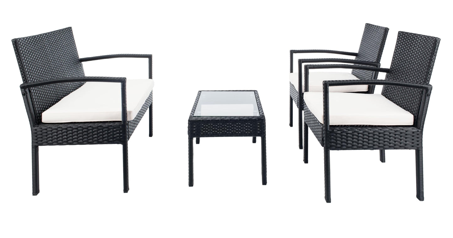 Safavieh PAT7507A Collection Bassey Black and Beige 4-Piece Outdoor Living Patio Set