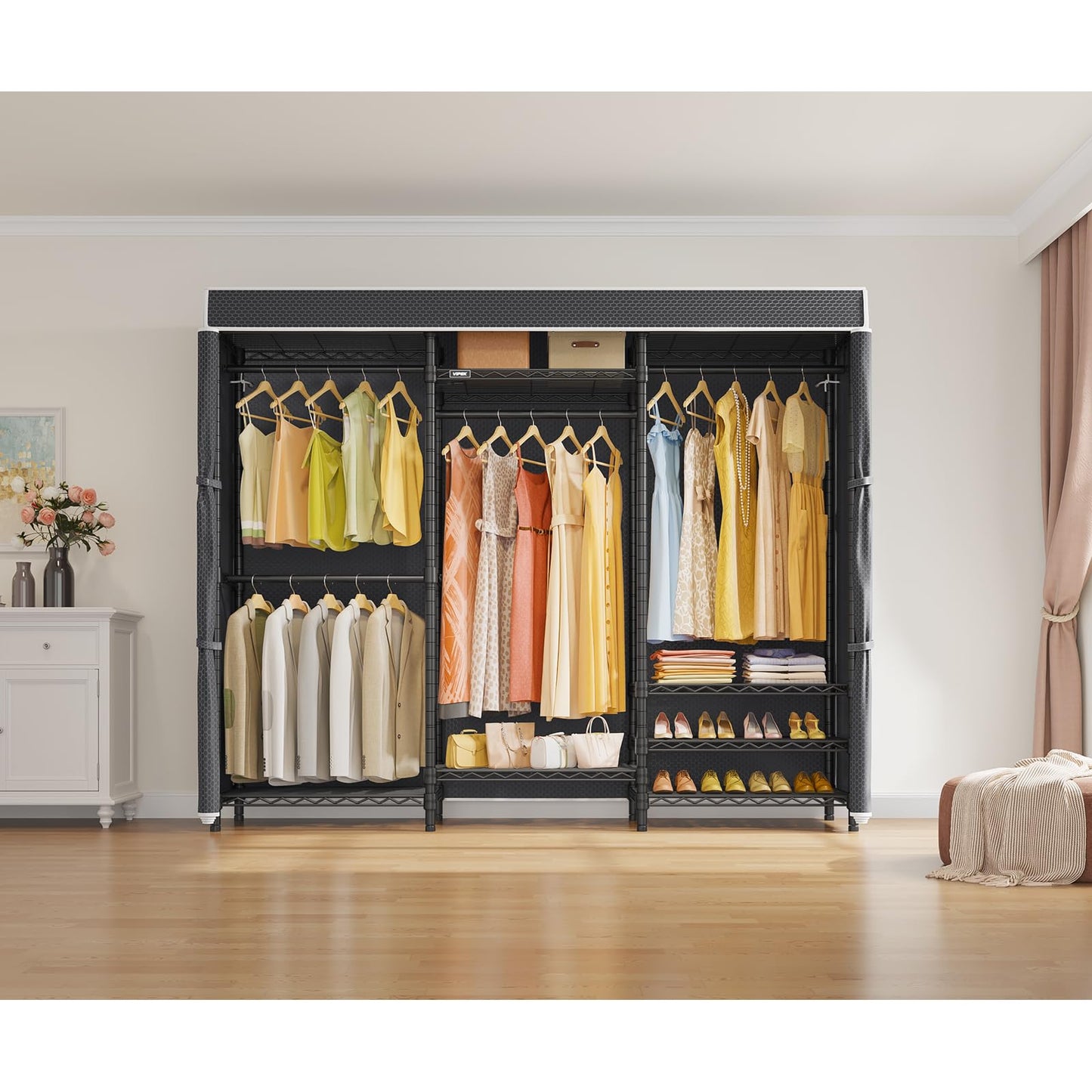 VIPEK V5C Heavy Duty Covered Clothes Rack Portable Closet Rack, Black Metal Clothing Rack with Black Upgarded Polyester Cover, Adjustable Custom Freestanding Closet Wardrobe, Max Load 800LBS