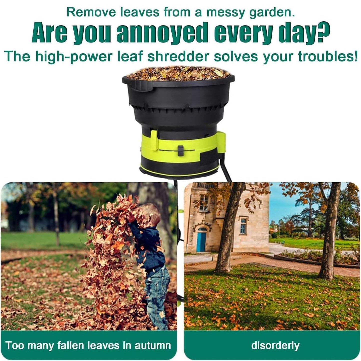 BEESOM Wood Chipper Electric,Leaf Mulcher/Shredder,Wood Chippers Shredders Mulchers, Motor for 17:1 Reduction Ratio, Adjustable Control Dia with Leaf Scoops Spade noPowercord