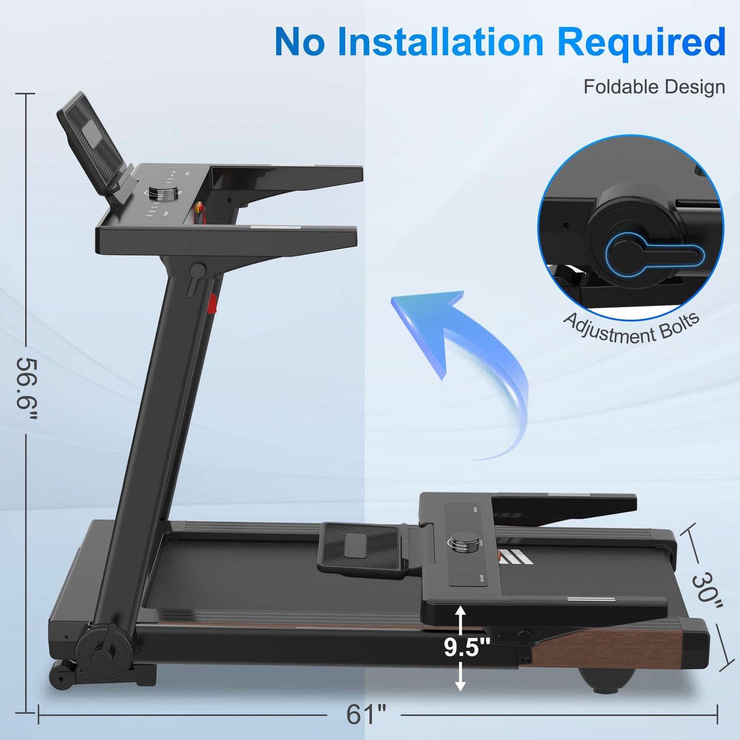 Borgusi Treadmills for Home with Auto Incline - Fully Assembled, 4 Hp Foldable Treadmill, 18.9 Inch Wide, 400 Lb Capacity, LED Display, 12 Mph Speed, Bluetooth App and Speaker, Shock Absorbent