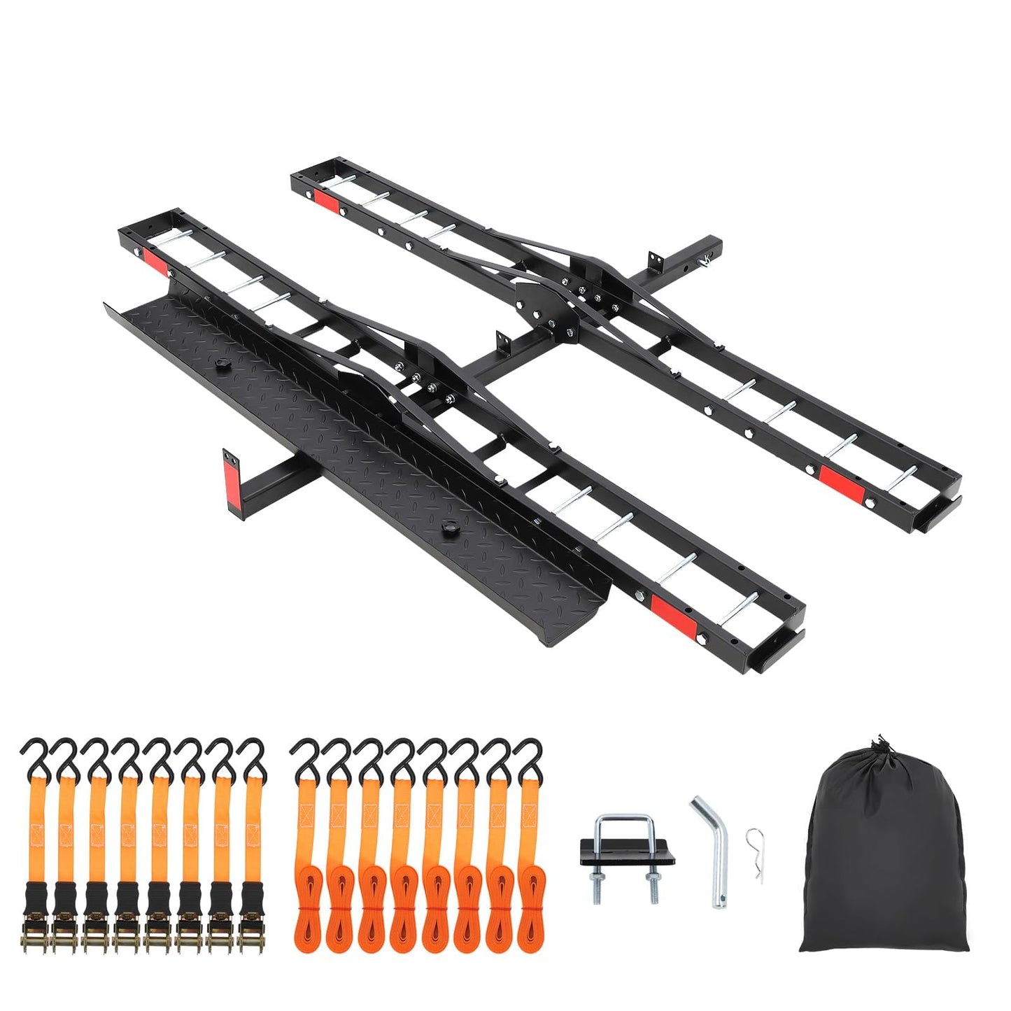 ExploreHorizon Heavy Duty Motorcycle Carrier for 2 Bikes, Hitch Mount Rack with Ramp for Dirt Bikes & Ebikes, 600 lbs Capacity with Ratchet Straps and Stabilizers, Receiver Hitch Ebike Carrier