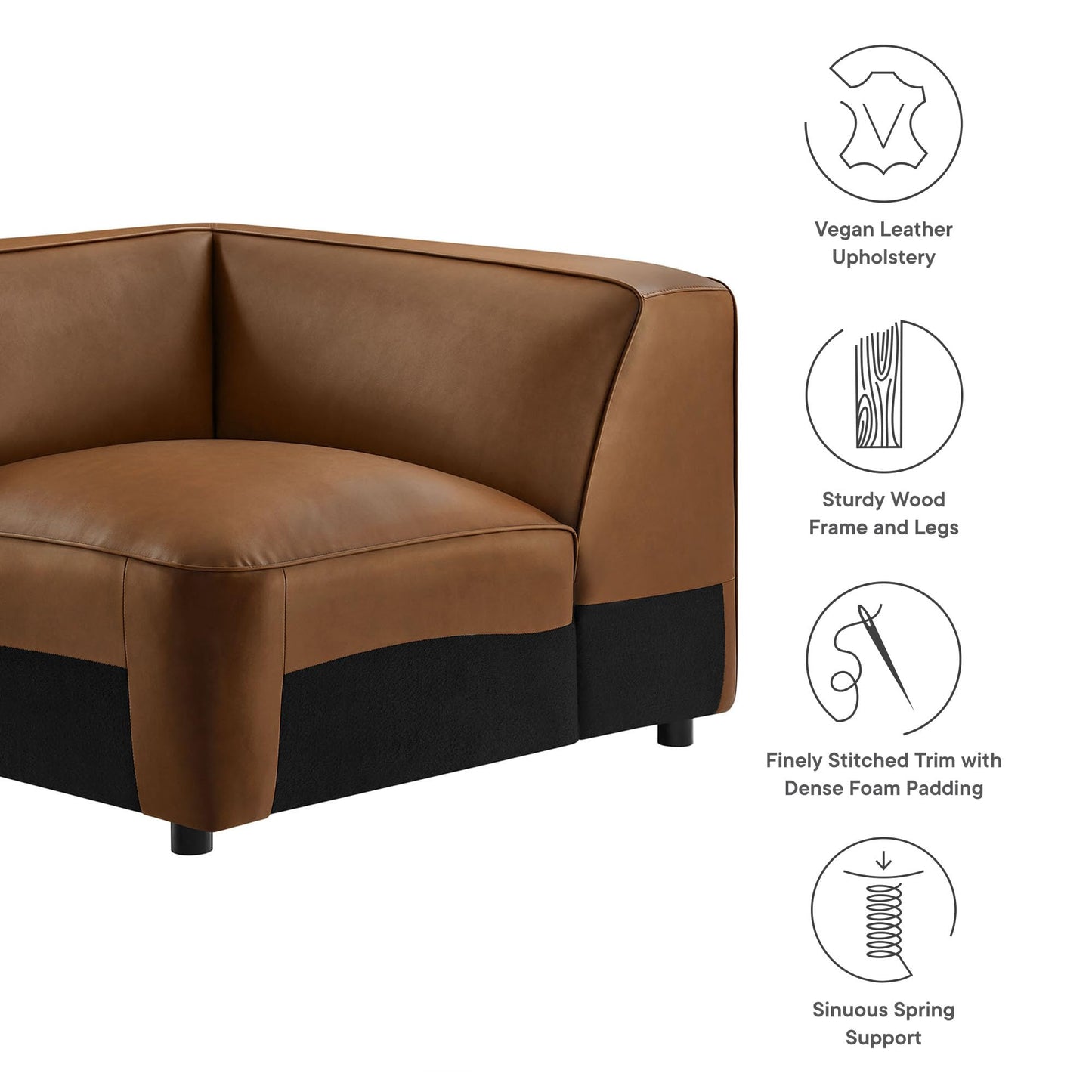 Modway Auren Vegan Leather Corner Modular Chair in Coffee - Mid Century Modern Faux Leather Corner Sectional Couch - Living Room Armless PU Leather Single Sofa Chair