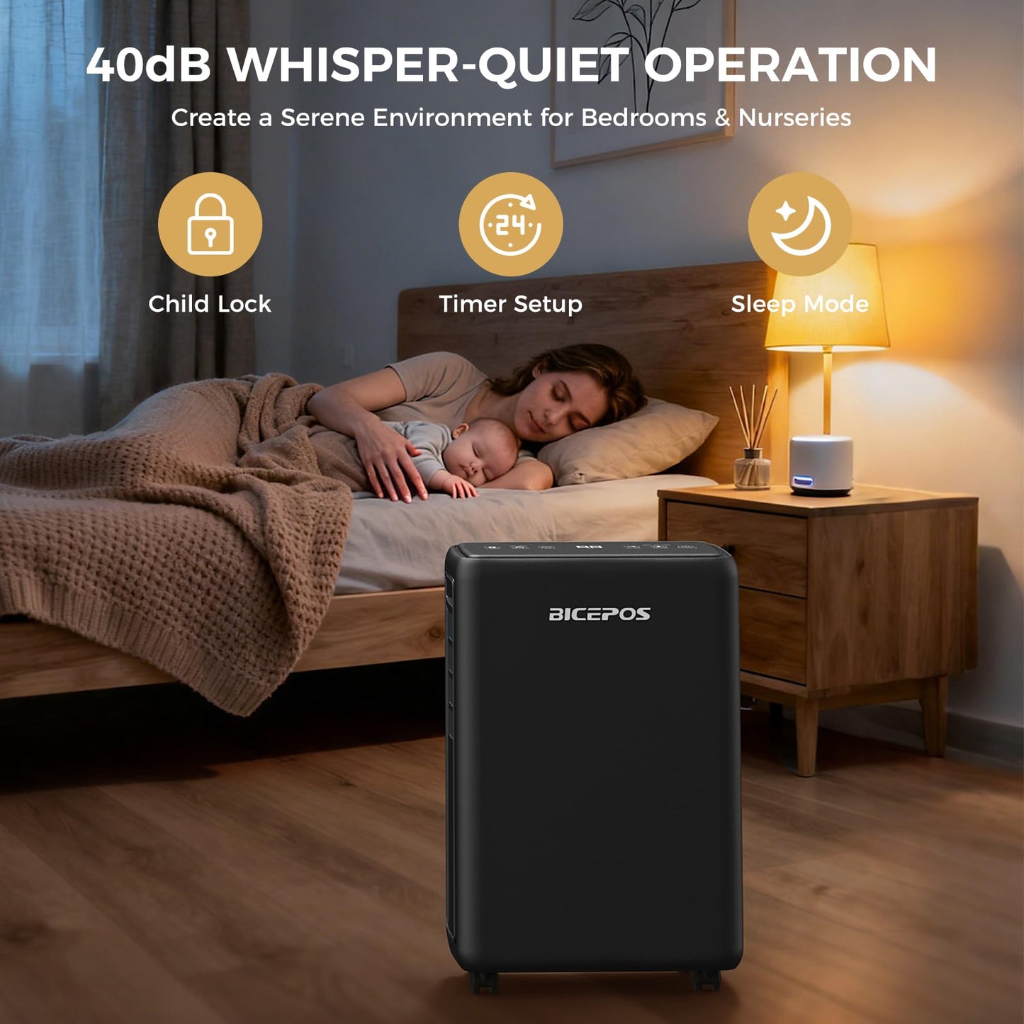 Bicepos 2000 Sq.Ft Dehumidifier for Basement, 30 Pints Dehumidifiers for Home with Drain Hose, 0.52 Gal Water Tank, Intelligent Humidity Control Auto Shut Off for Bathroom, Laundry, RV, Office