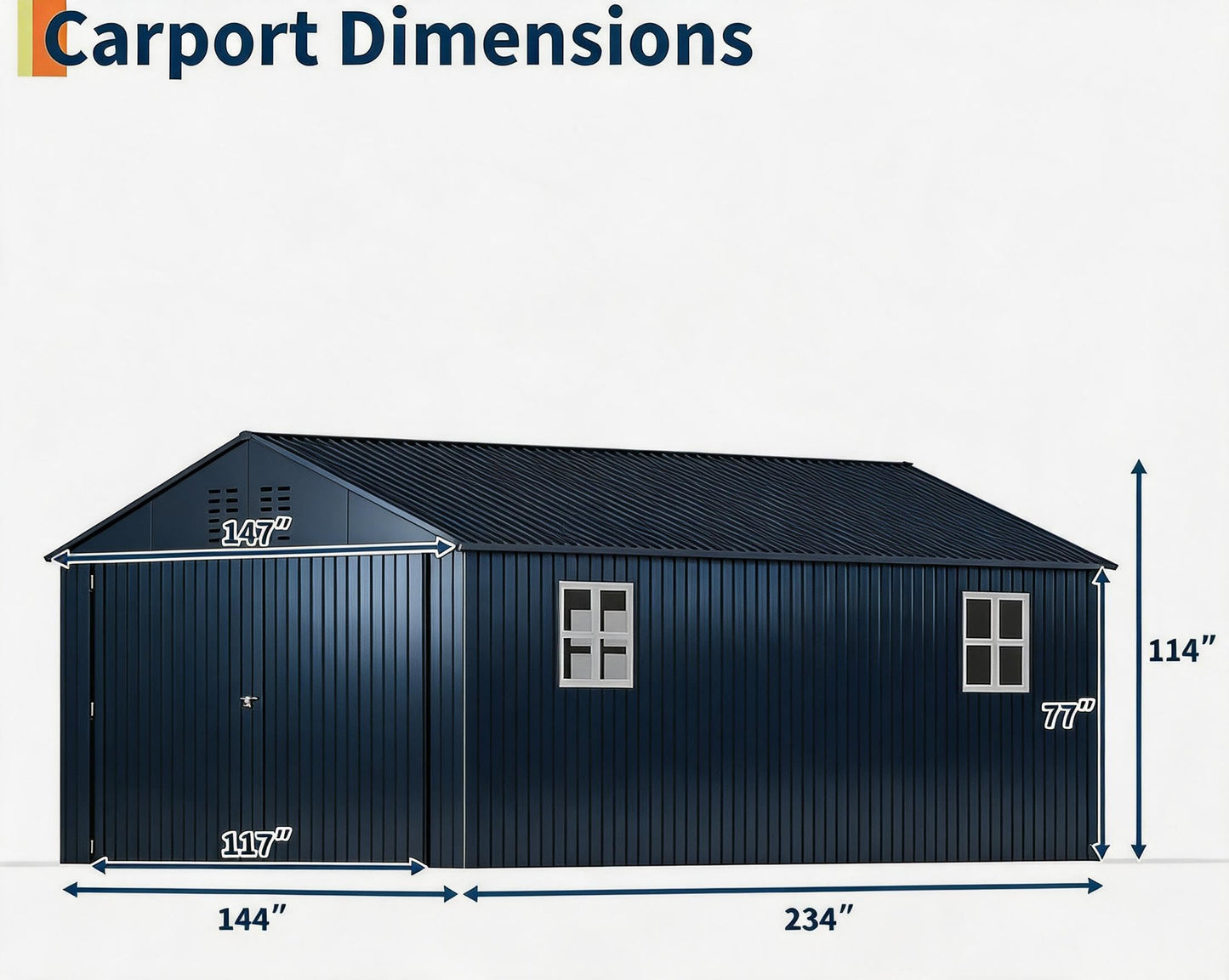 12x20 FT Metal Garage Shed, Outdoor Extra Large Storage Shed with Double Hinged Doors, 4 Windows, Heavy Duty Carport for Cars, Boats, Trucks and Equipment Storage, Black-Blue