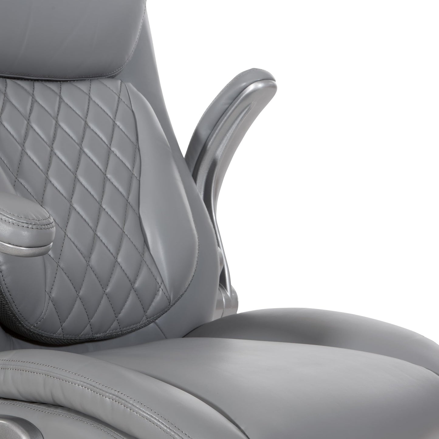 Office Star Executive Adjustable Bonded Leather Office Chair with Flip Arms, Grey