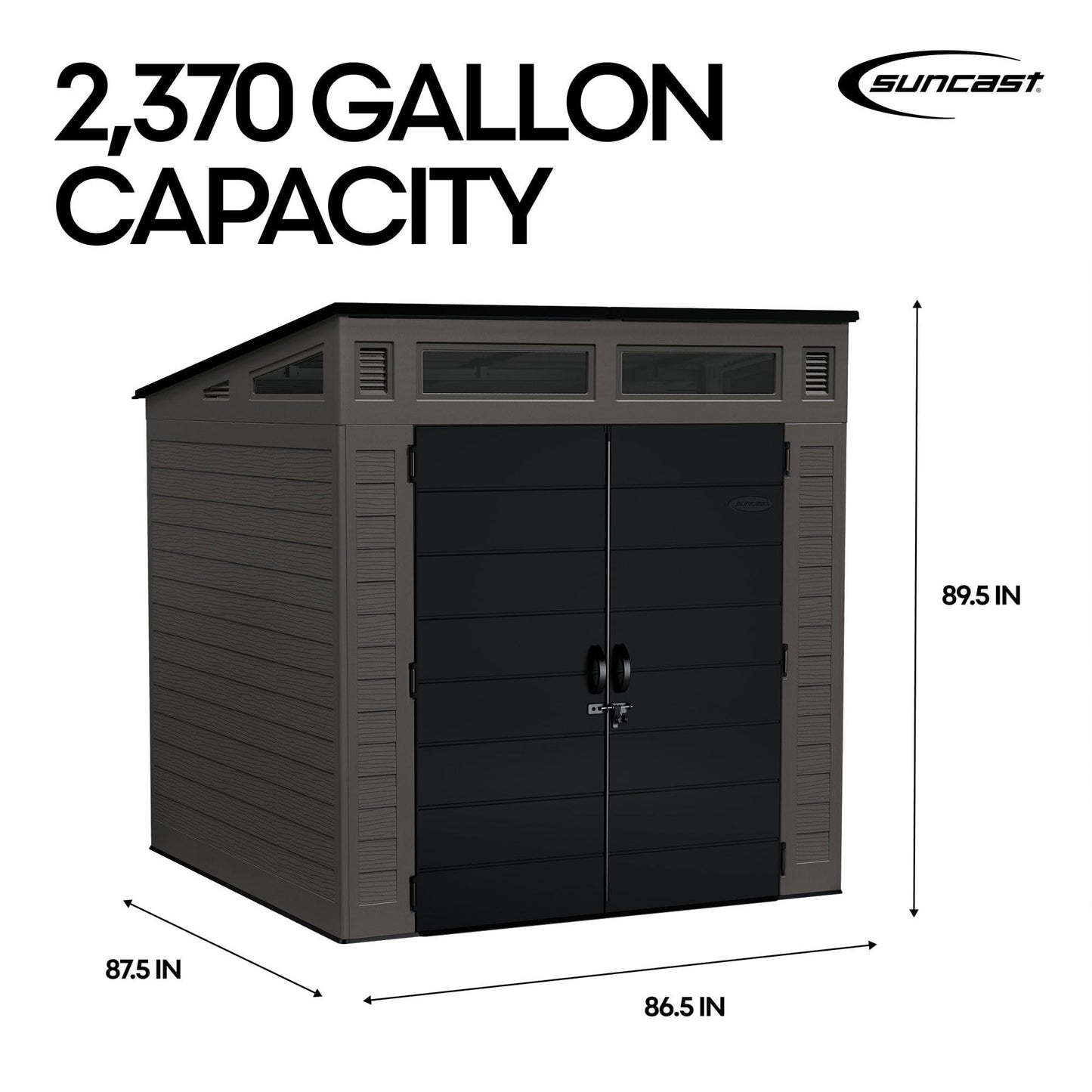 Suncast Modern Outdoor Storage Shed, 200 cu. ft. Peppercorn Resin Shed for Lawn Mower, Bikes, Utility Tools, Patio, & Yard. Weatherproof & Lockable Modern Sheds & Outdoor Storage, Made in USA