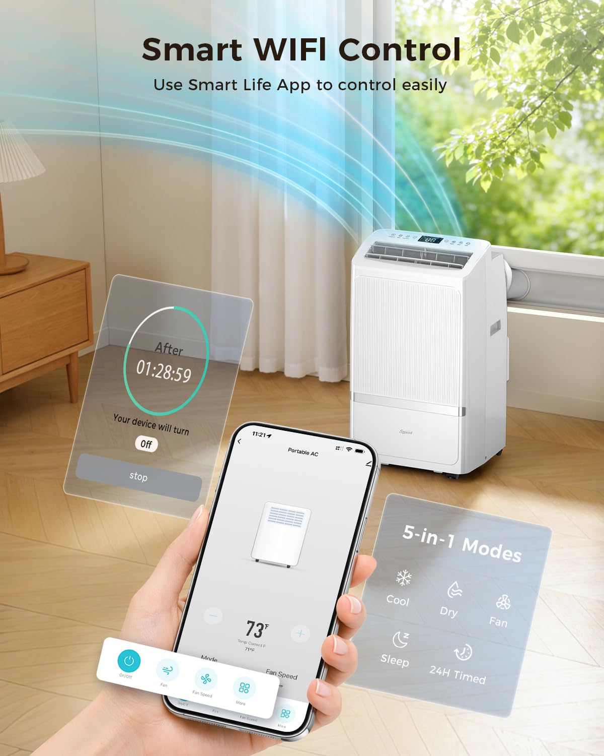 Portable Air Conditioners, 16000 BTU AC Cools up to 800 Sq Ft, Quiet 40 dB Free Stand Portable AC with Drainage-Free Cooling/Fan/Dehumidifier, Sleep Mode, APP&Remote Control, Installation Kit