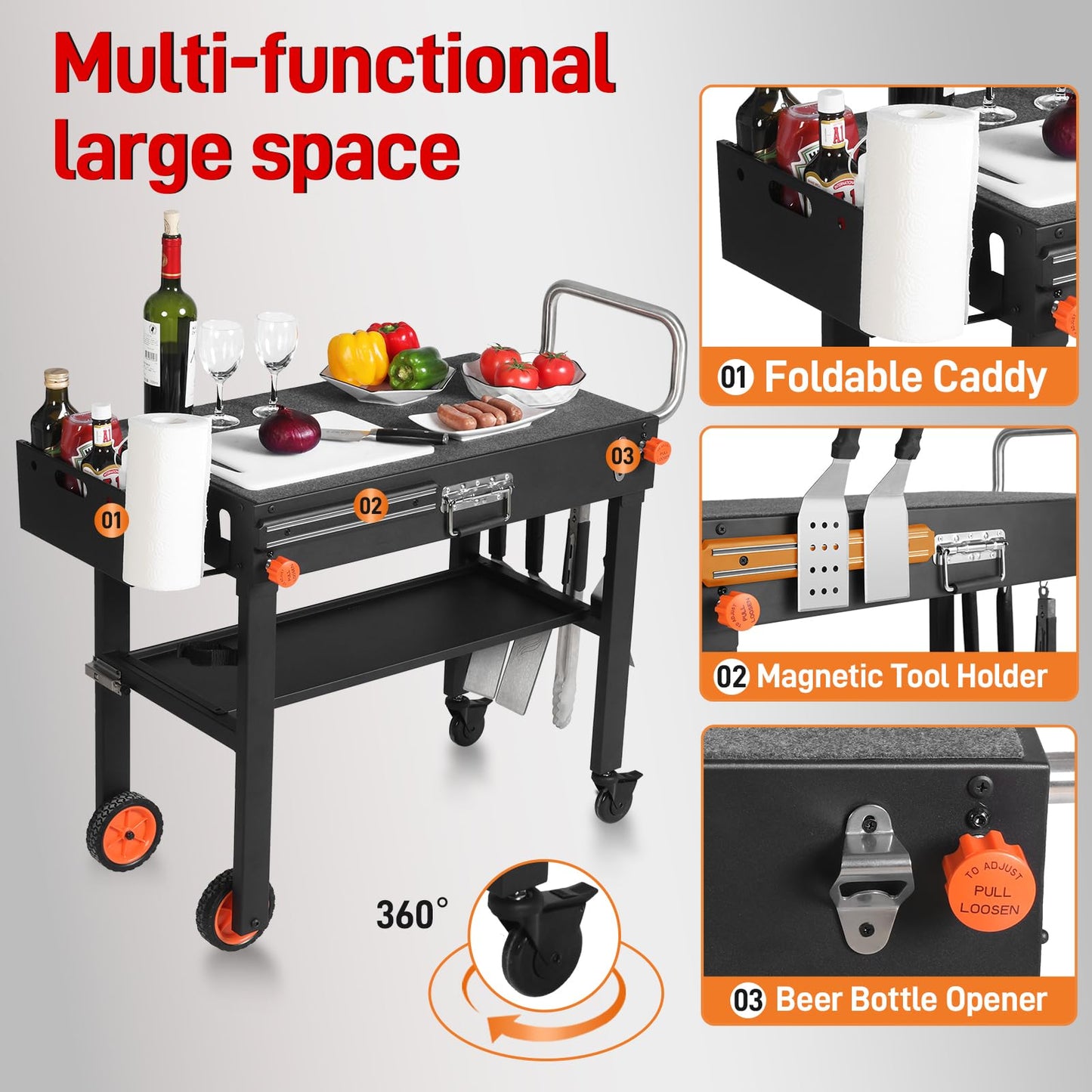 AOKEMAi Grill Cart for Blackstone Griddle, Sturdy Grill Table, Blackstone Stand for 22 inch with Caddy, Blackstones Griddle Table with Wheels, Griddles Table Ninja Grill Stand for Tailgating, Camping